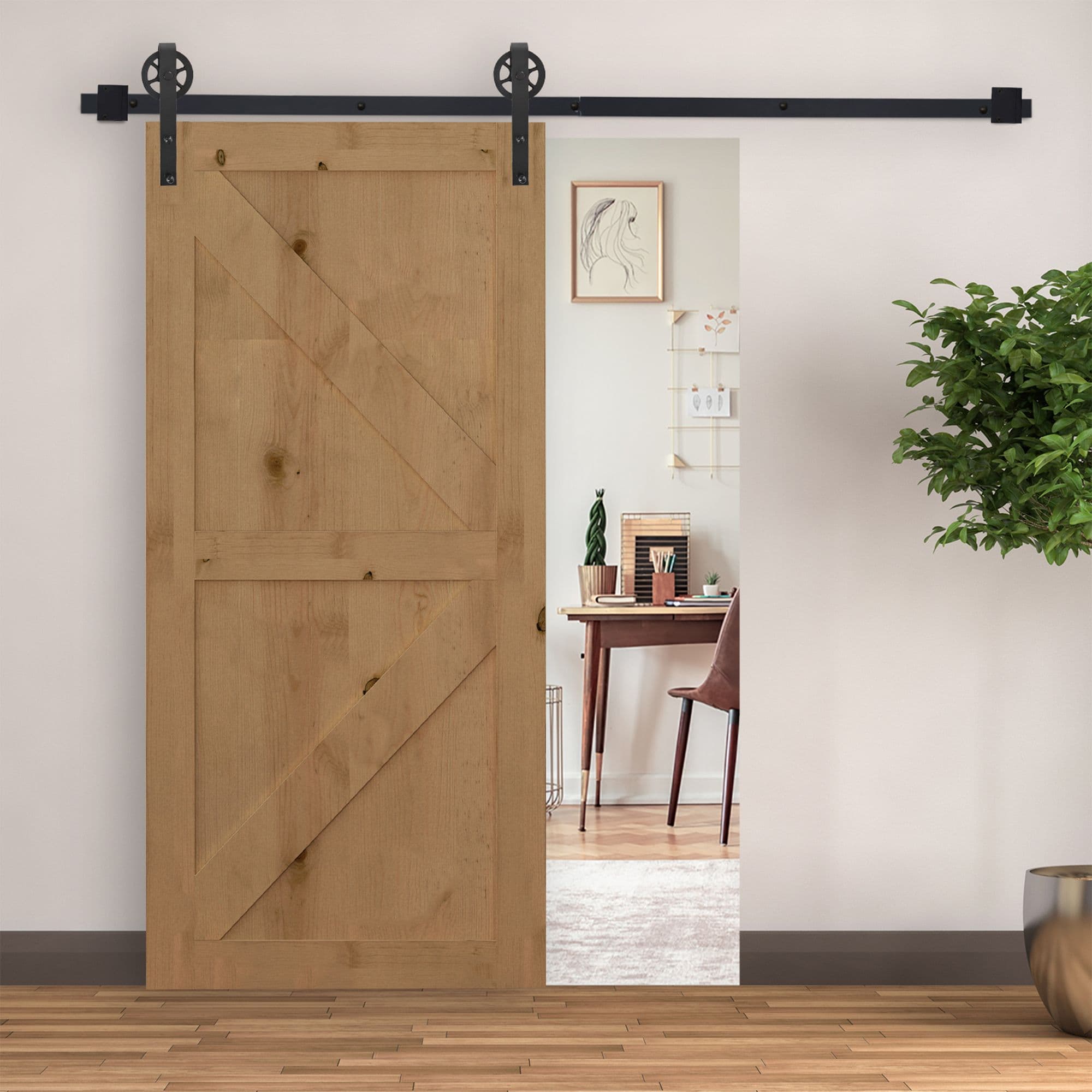 6.6ft Sliding Wood Barn Door Hardware Kits Track Roller Industrial