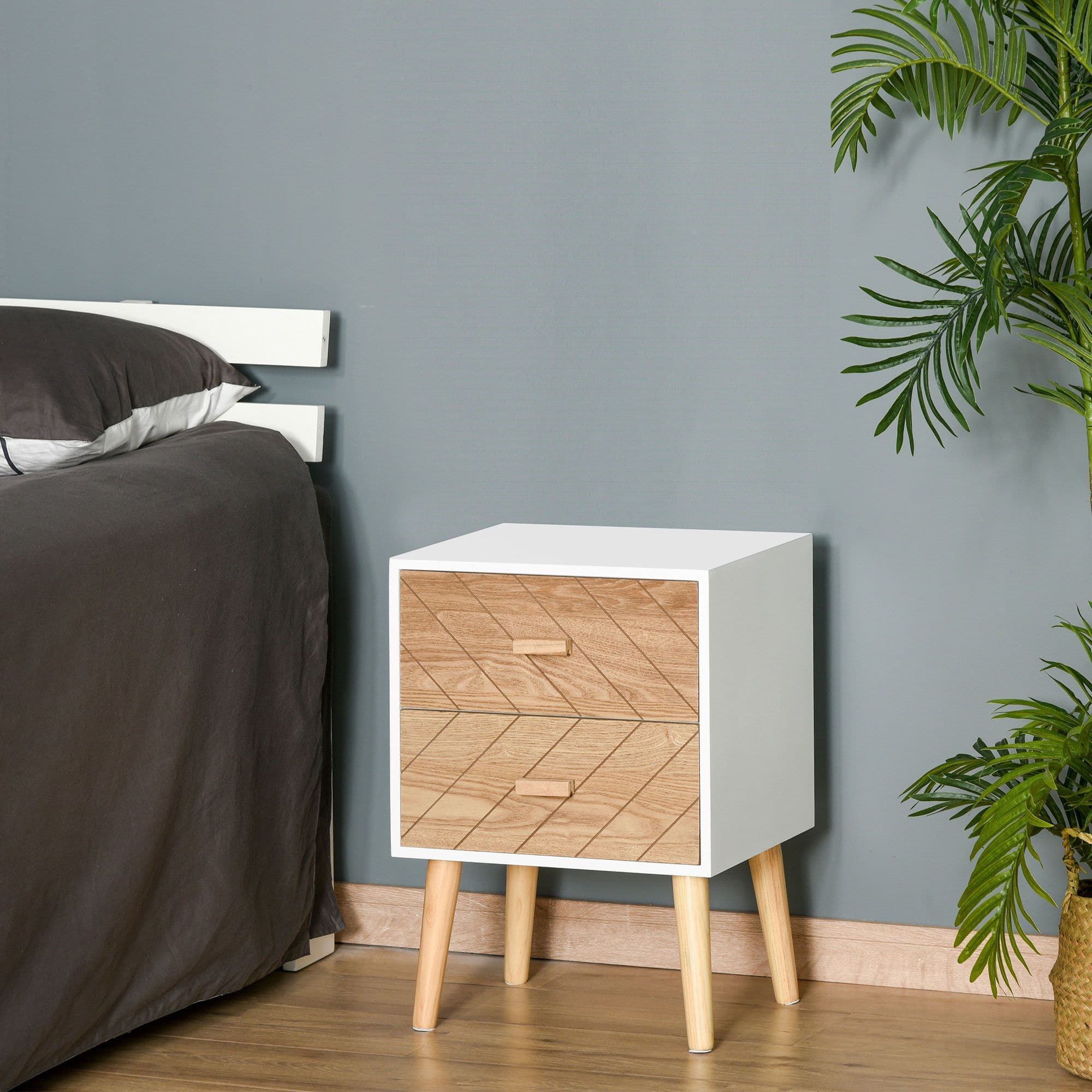 Nordic Style Scandinavian Bedside Table Drawers Cabinet Solid Wood