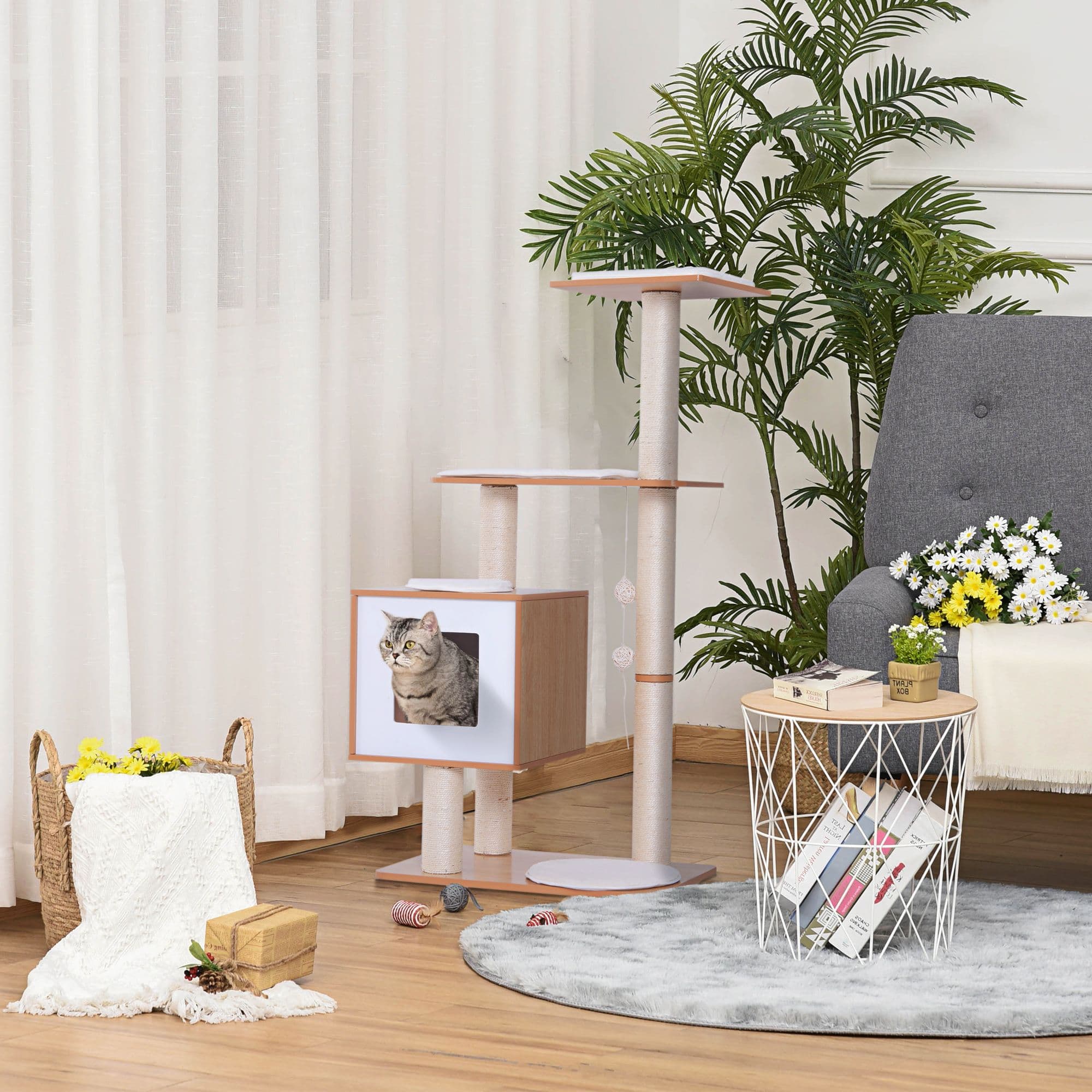 Wood Cat Tree Scratching Post Kitten Climbing Activity Centre