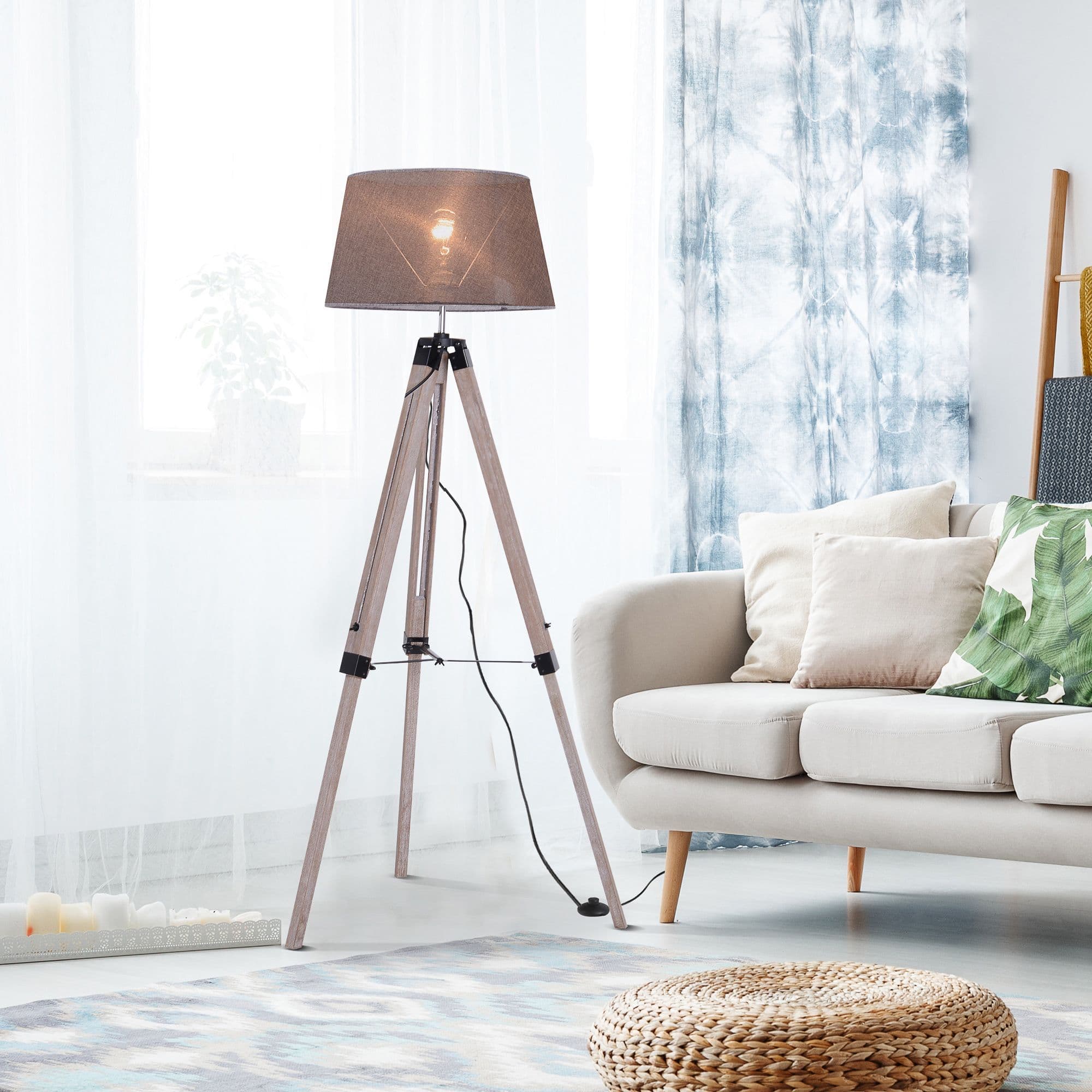 Free Standing Floor Lamp Bedside Light Tripod Holder Fabric Shade