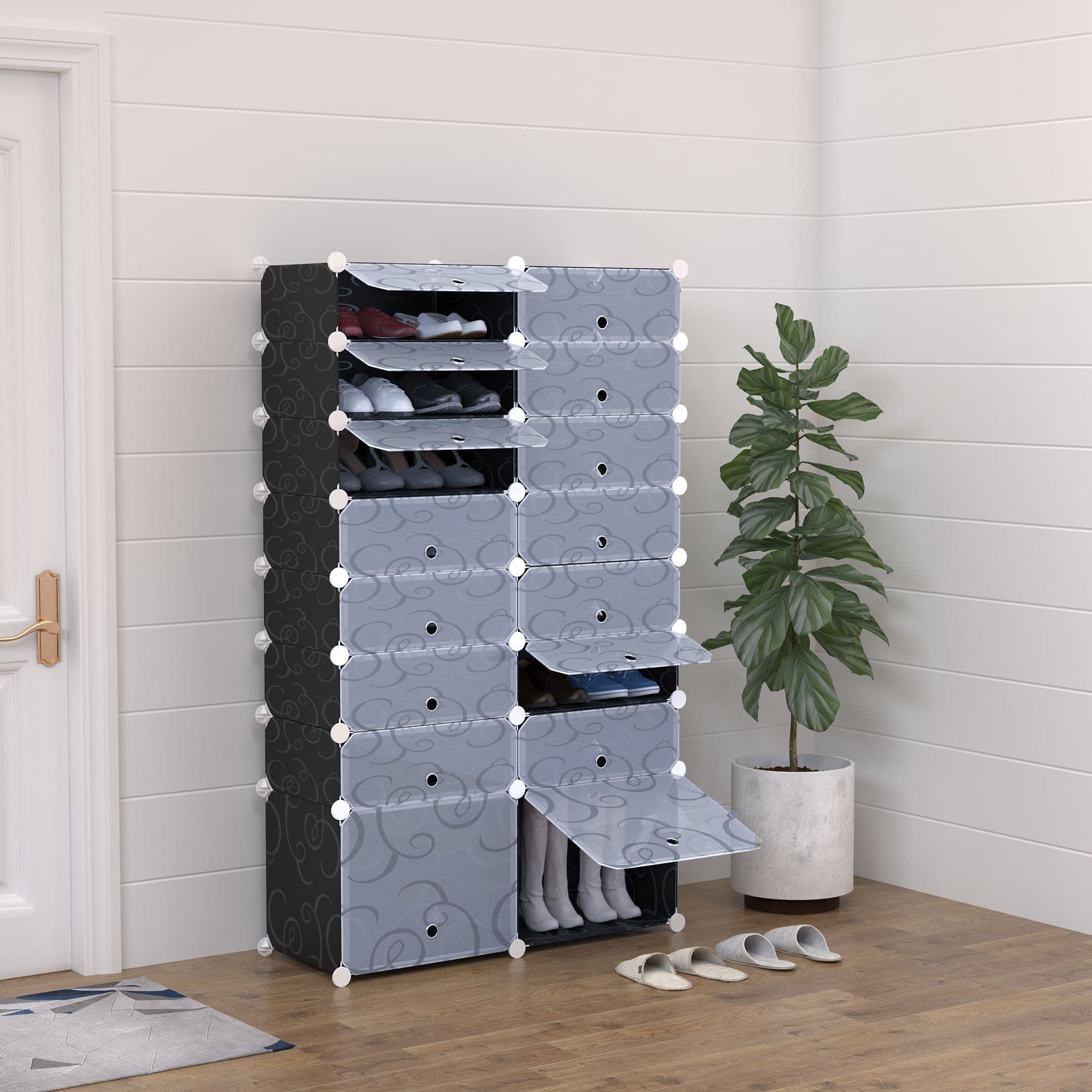 Large 16-Cube DIY Shoes Rack Portable Interlocking Plastic Cabinet