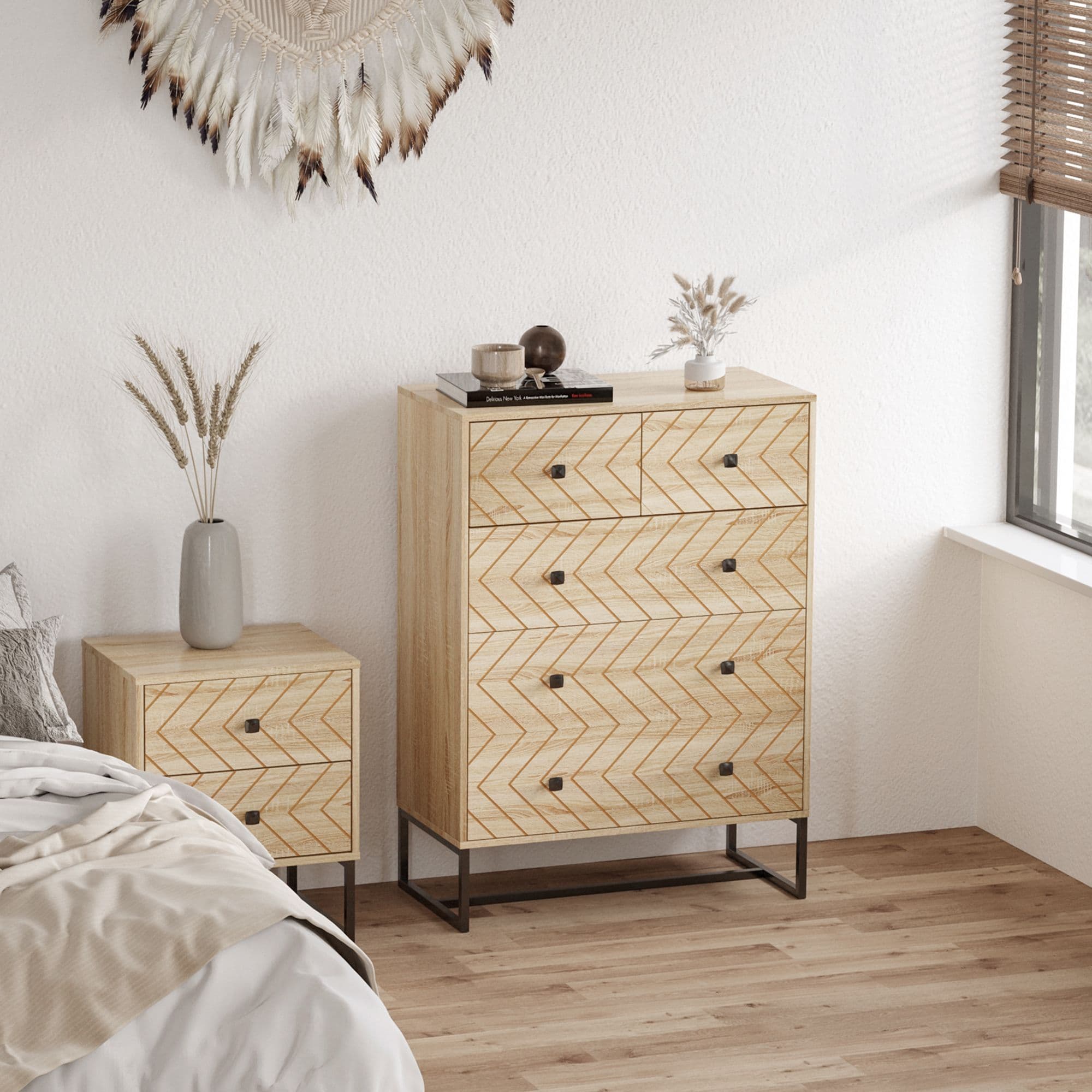 Chest Of 5 Drawers Sideboard Cabinet Storage Unit Bedroom Wood