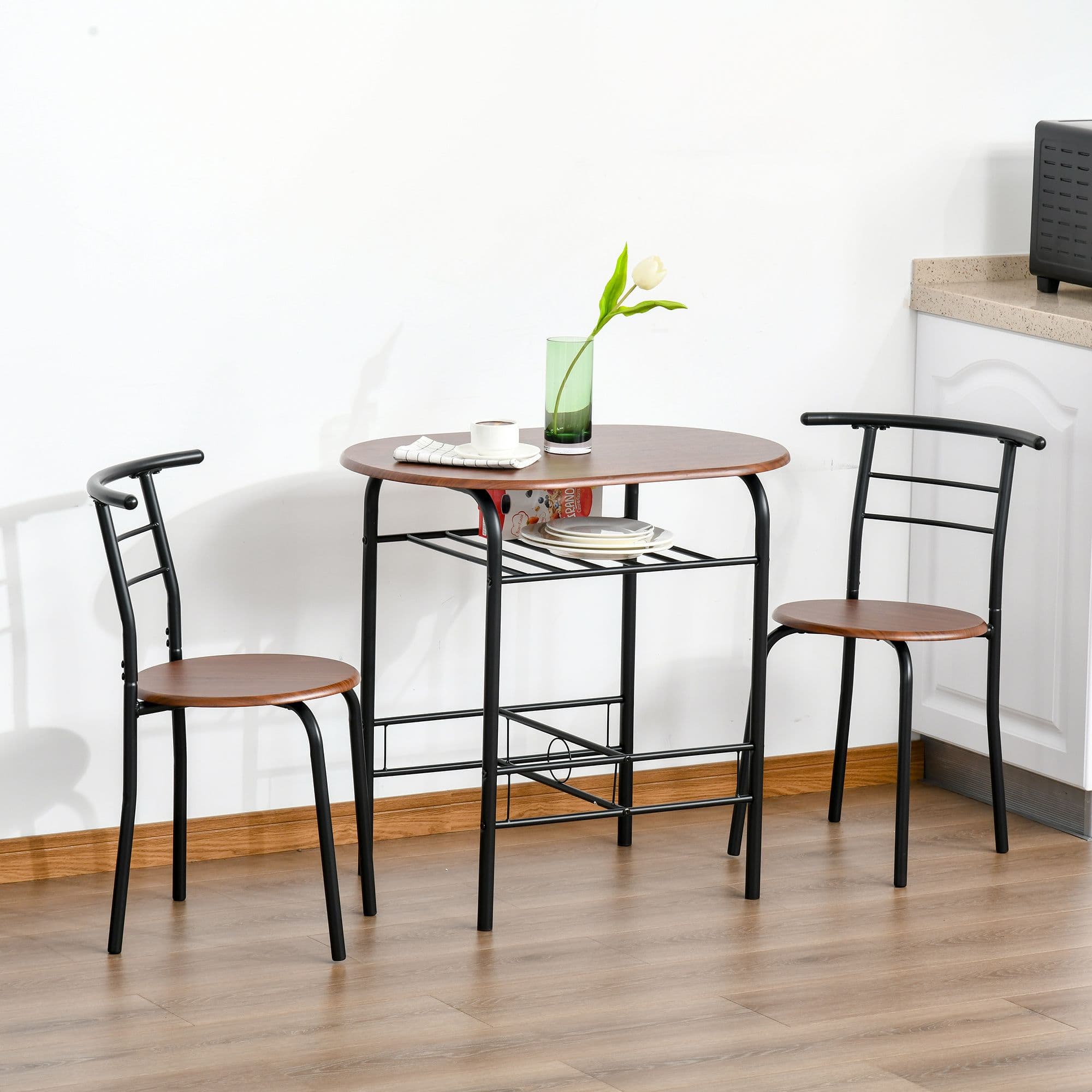 3 Piece Bar Table Set 2 Stools Industrial Style Dining Room Storage