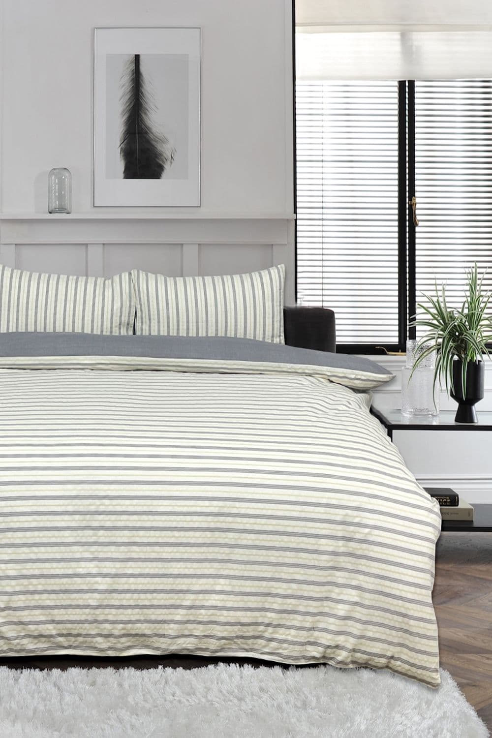 Modern Striped Reversible Cotton Duvet Cover Set