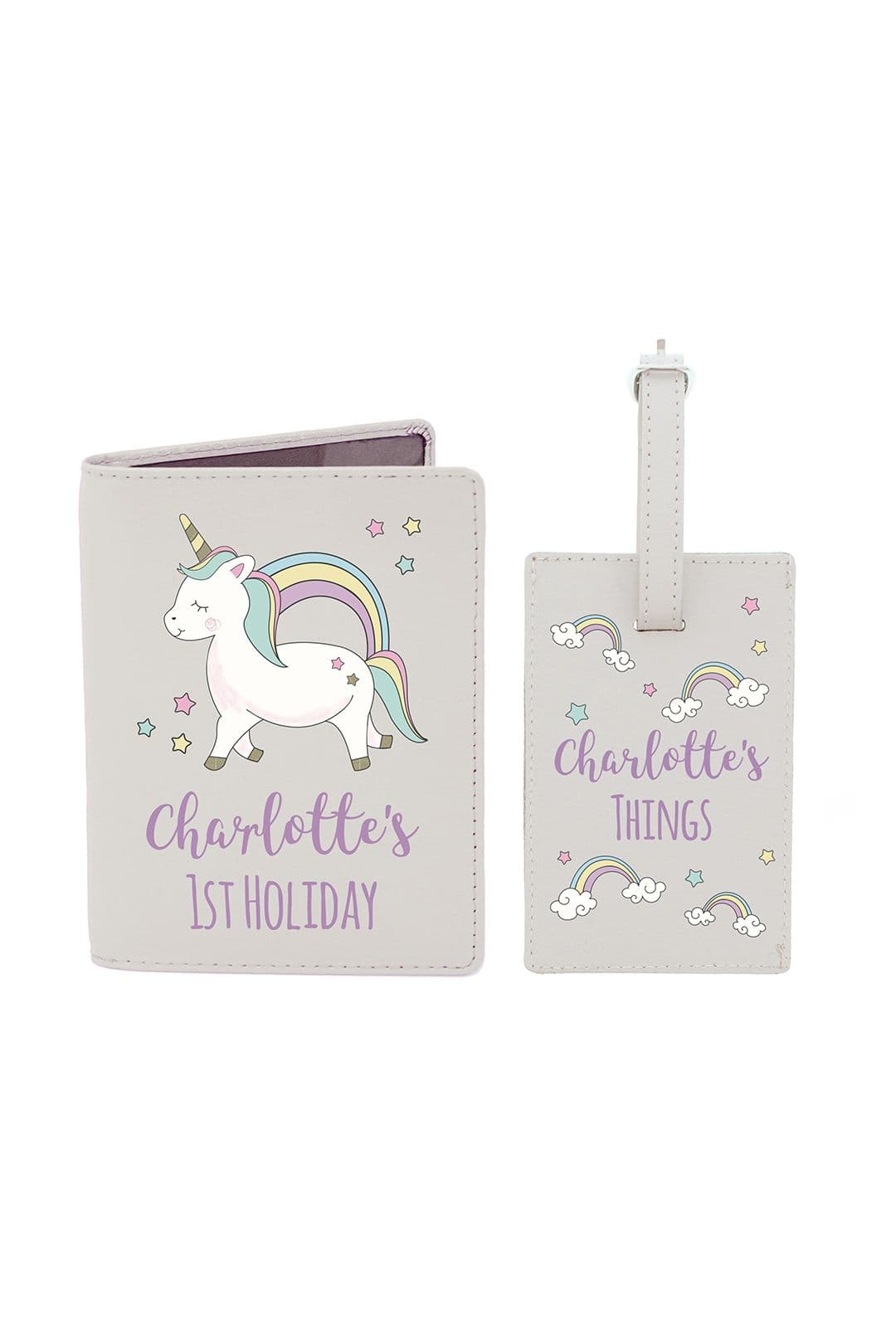 Unicorn Cream Passport Holder & Luggage Tag Set