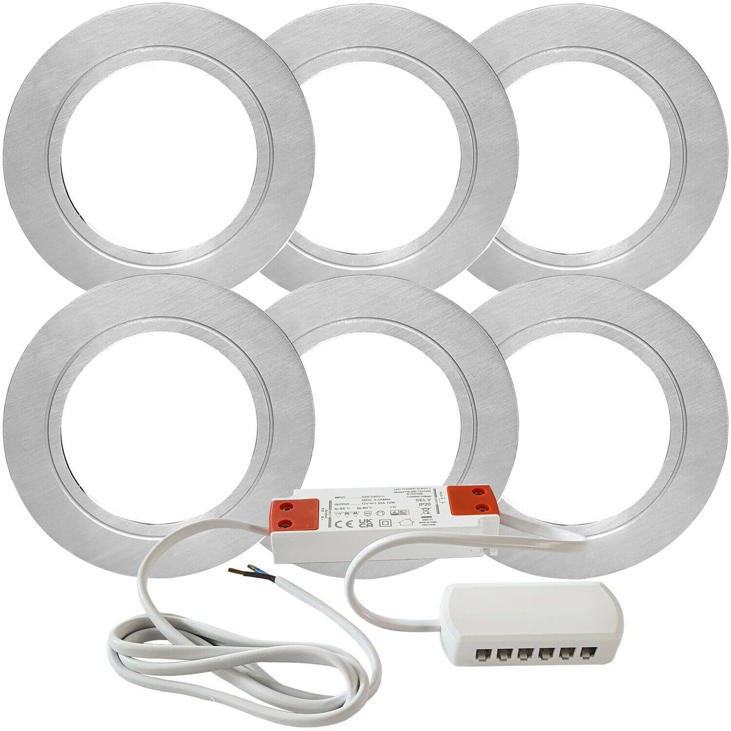 6x CHROME Round Flush Under Cabinet Kitchen Light & Driver Kit Natural LED