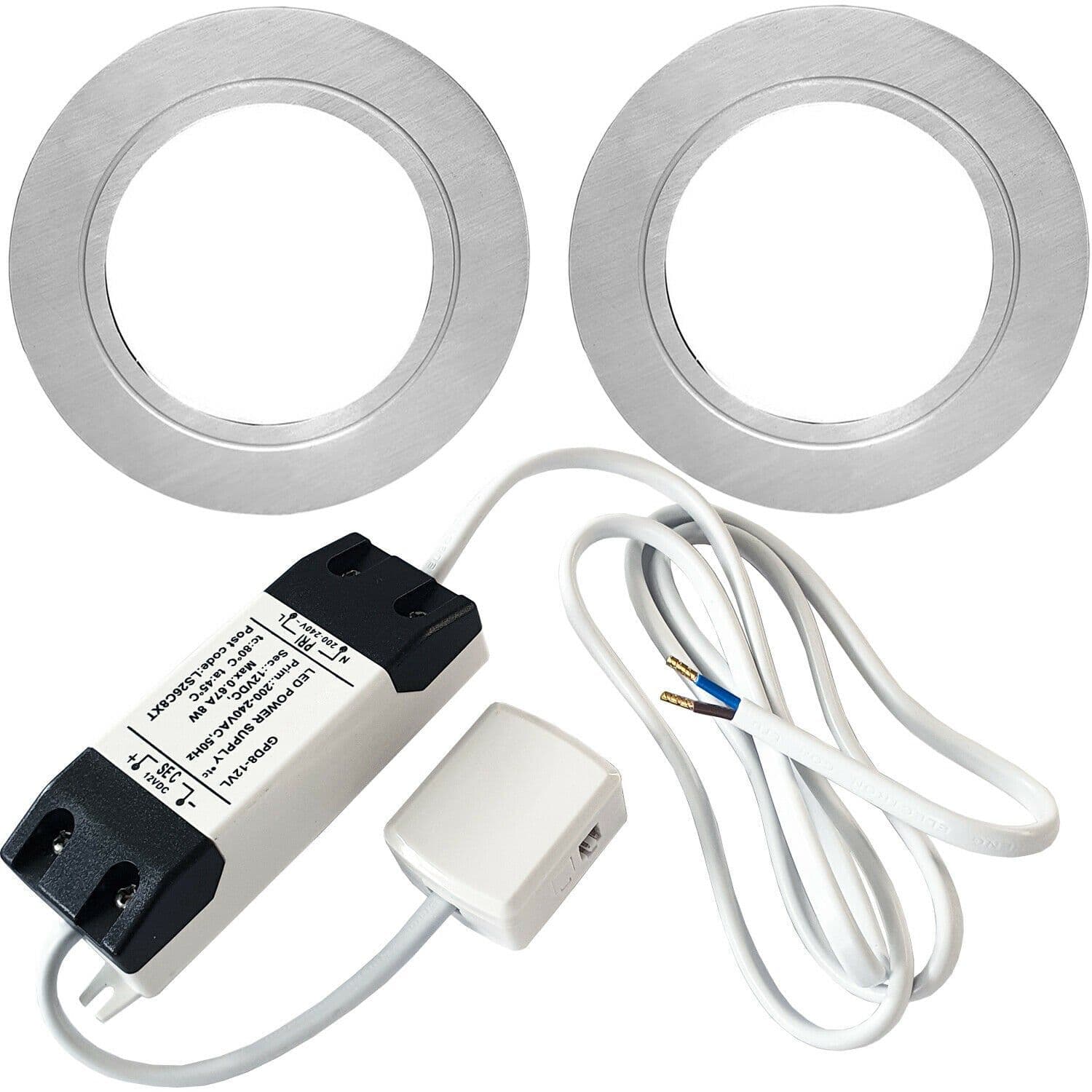 2x BRUSHED NICKEL Round Flush Under Cabinet Kitchen Light & Driver Kit Natural LED
