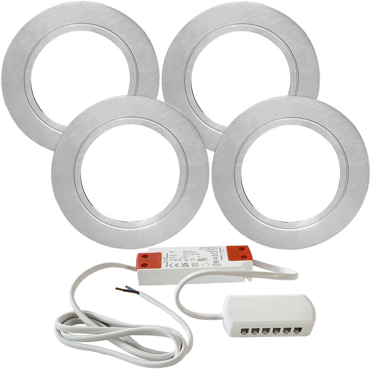 4x BRUSHED NICKEL Round Flush Under Cabinet Kitchen Light & Driver Kit Warm LED