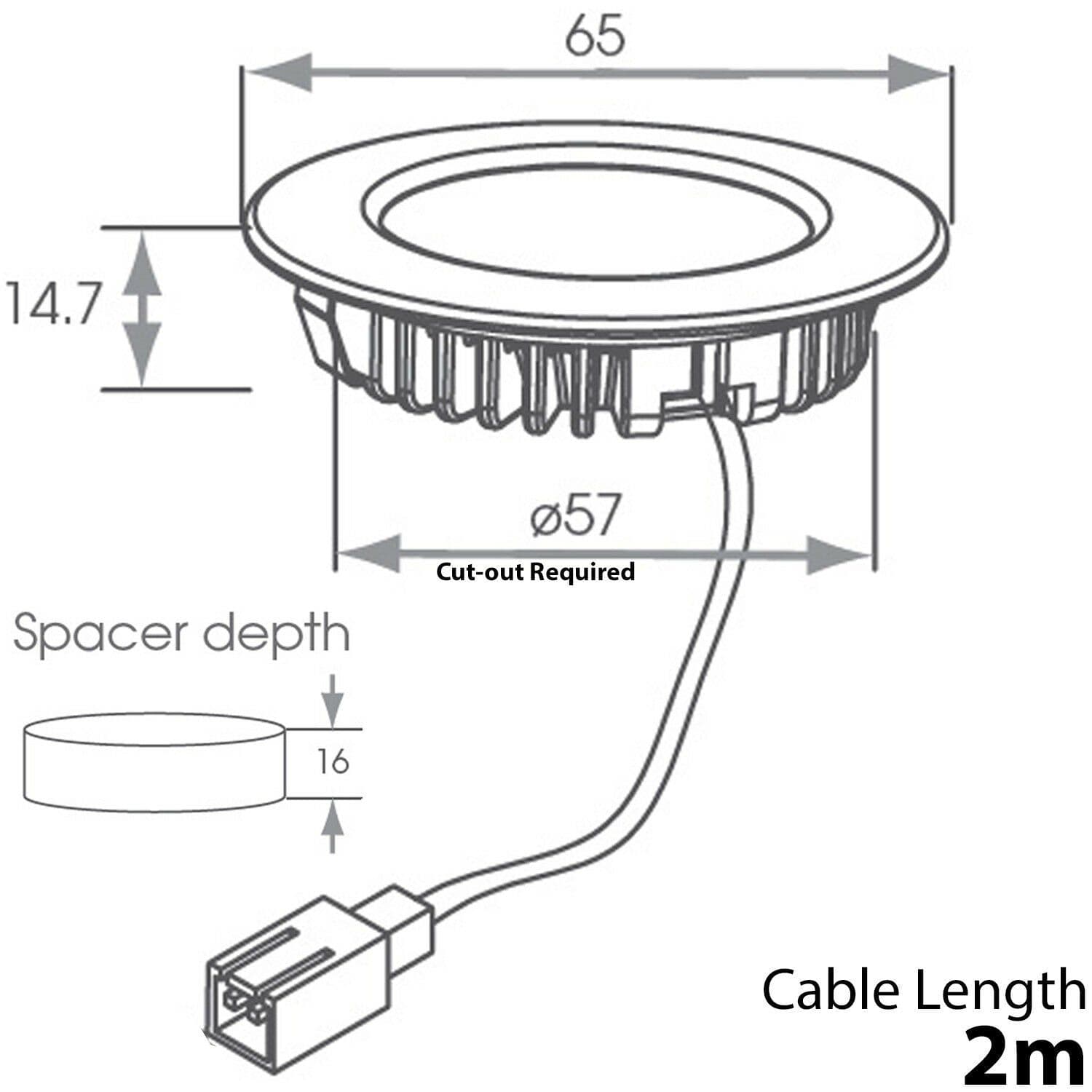 2x BRUSHED NICKEL Round Surface or Flush Under Cabinet Kitchen Light & Driver Kit Natural LED
