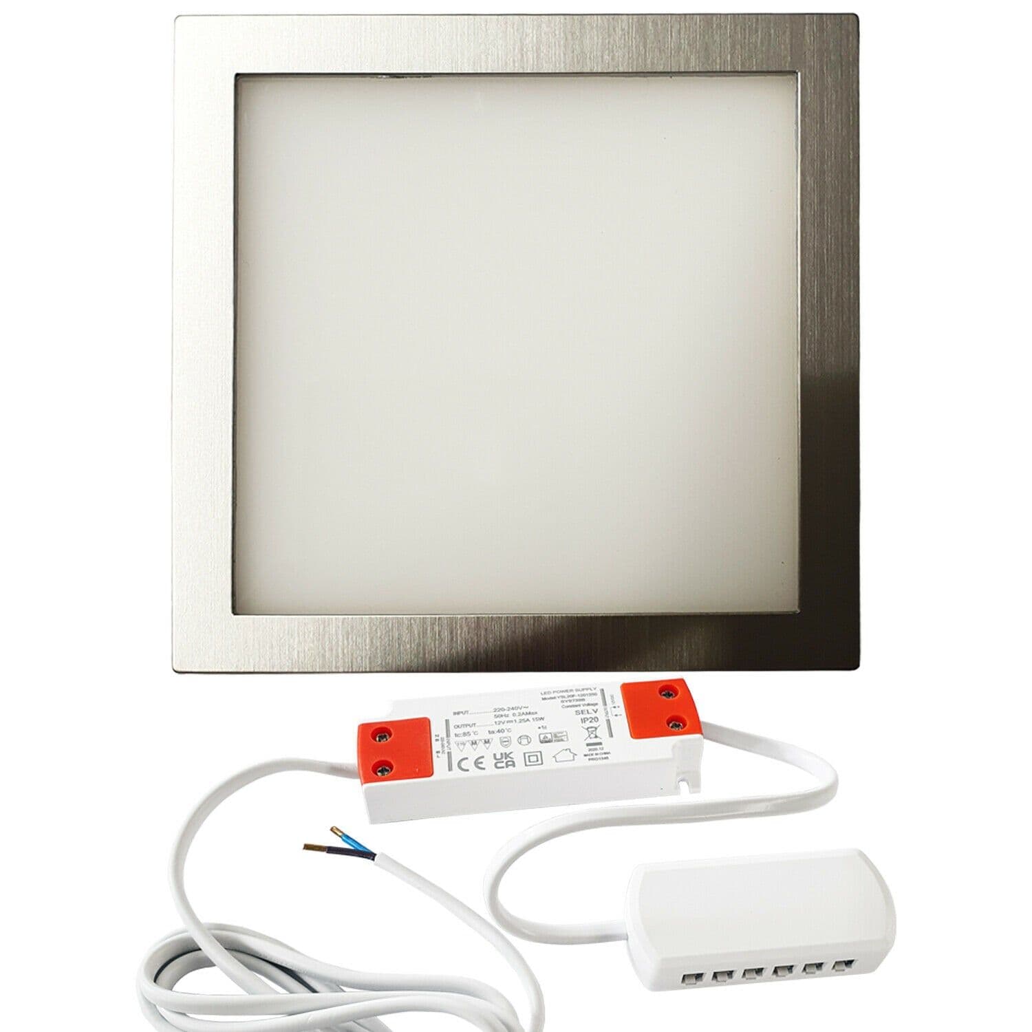 1x BRUSHED NICKEL Ultra Slim Square Under Cabinet Kitchen Light & Driver Kit Natural LED