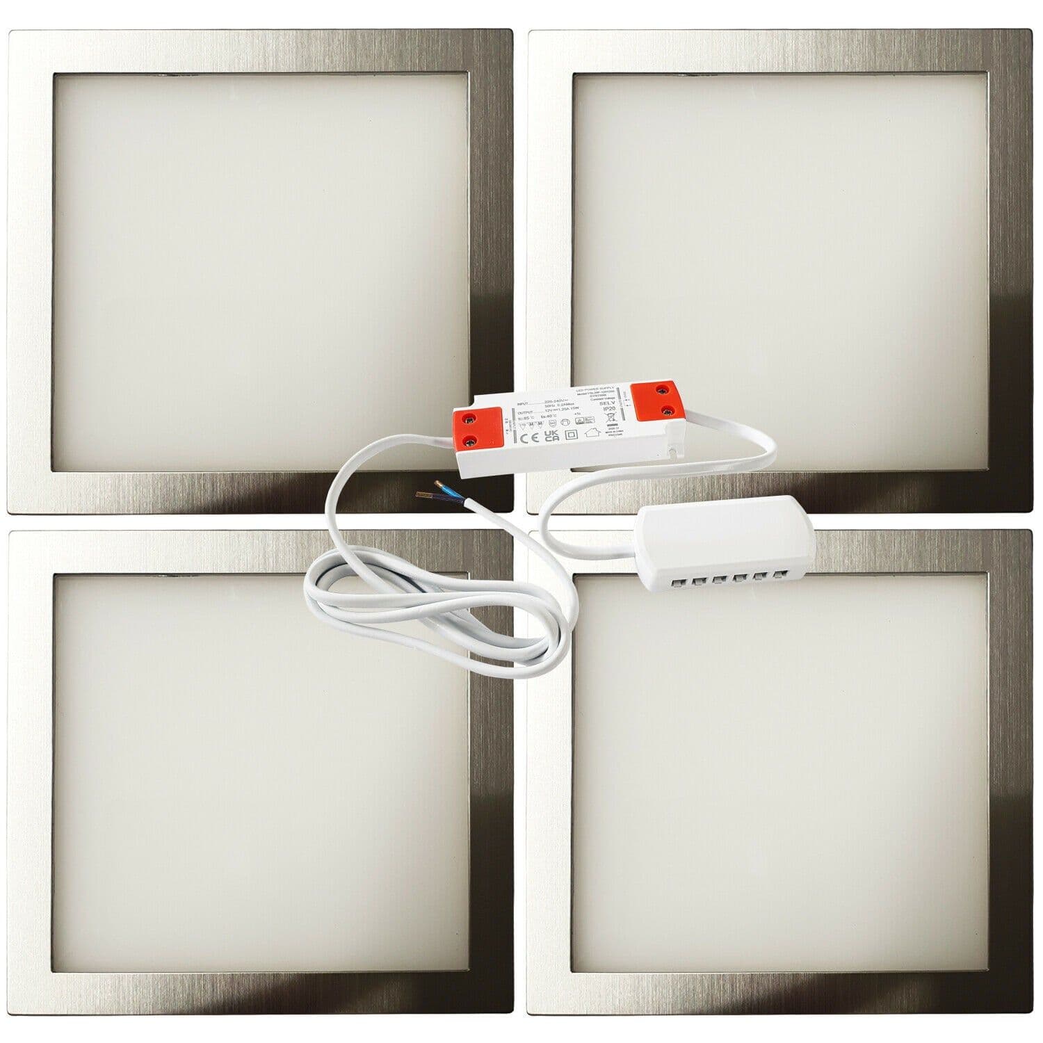 4x BRUSHED NICKEL Ultra Slim Square Under Cabinet Kitchen Light & Driver Kit Natural LED