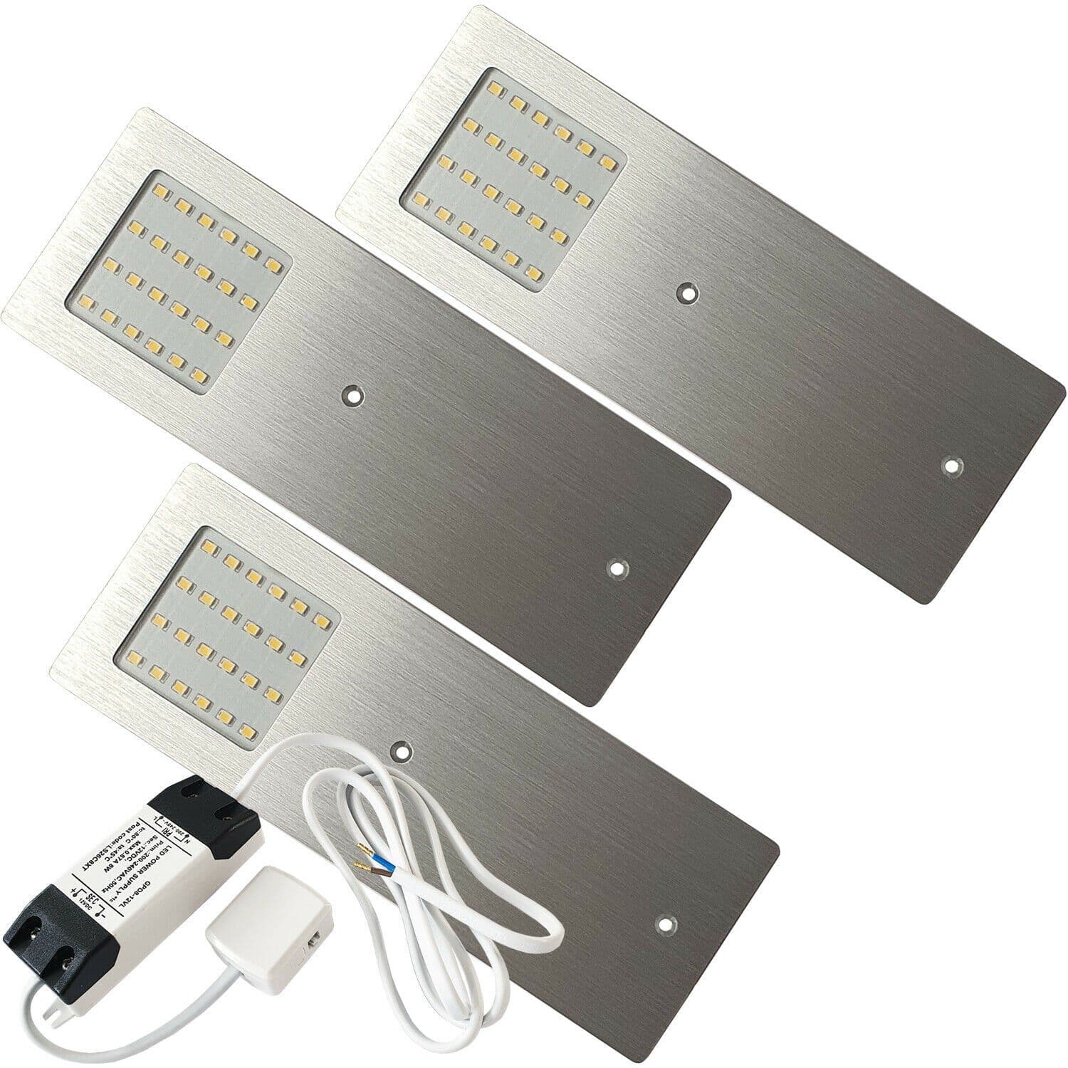 3x ALUMINIUM Ultra-Slim Rectangle Under Cabinet Kitchen Light & Driver Kit - Natural White LED