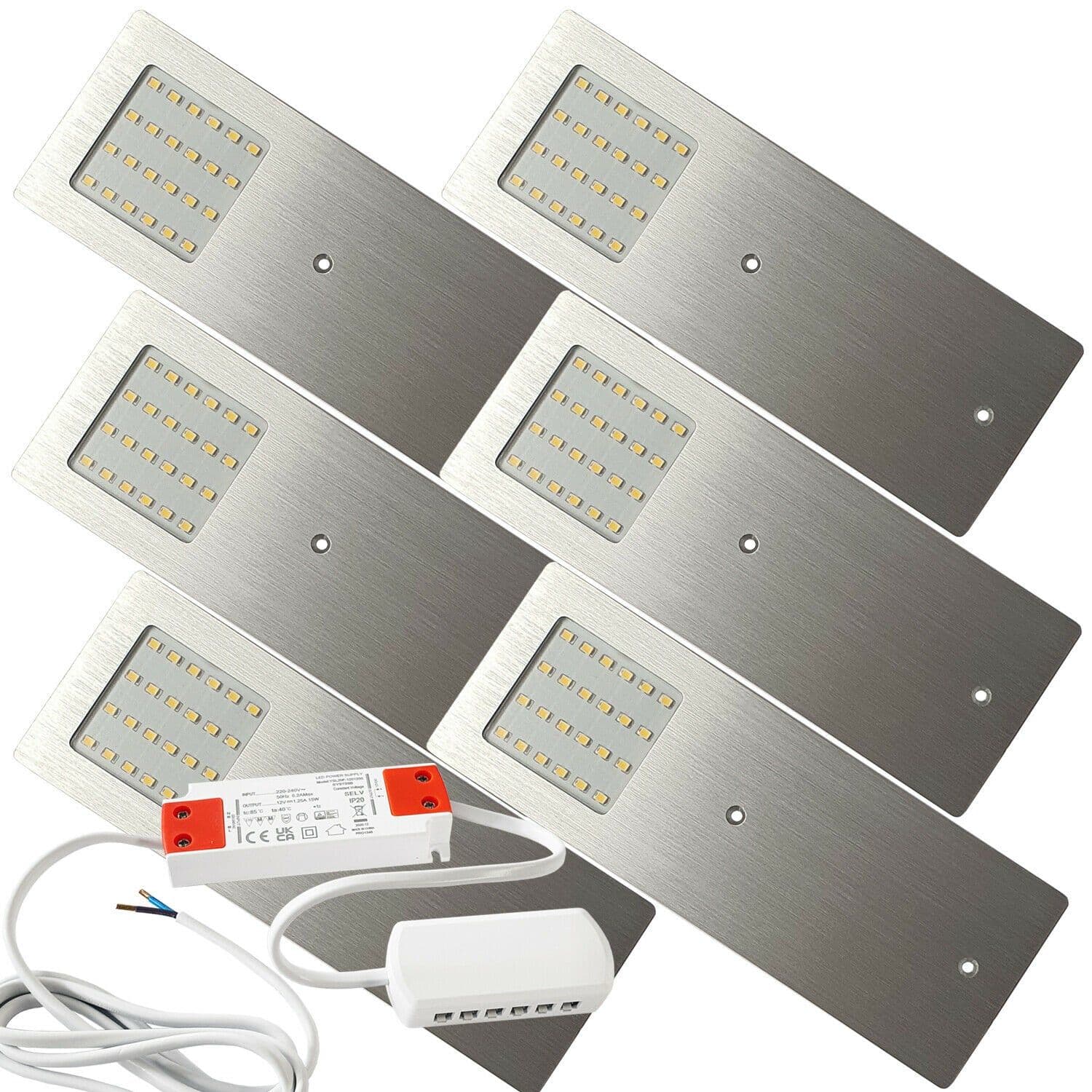 6x ALUMINIUM Ultra Slim Rectangle Under Cabinet Kitchen Light & Driver Kit Natural LED