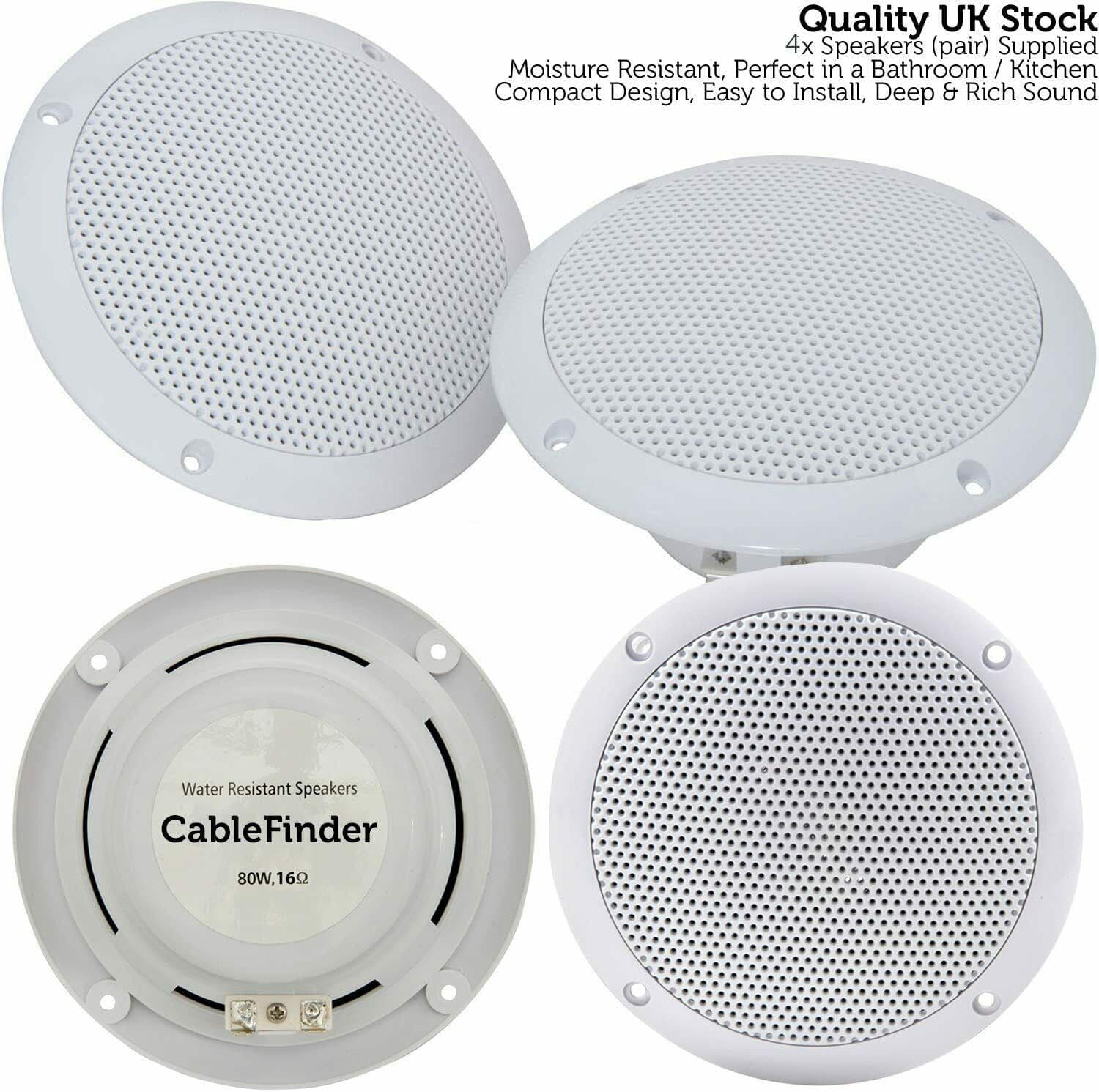 4x Moisture Resistant Ceiling Speakers 80W 16Ohm 5" Kitchen Bathroom 2 Way Loud