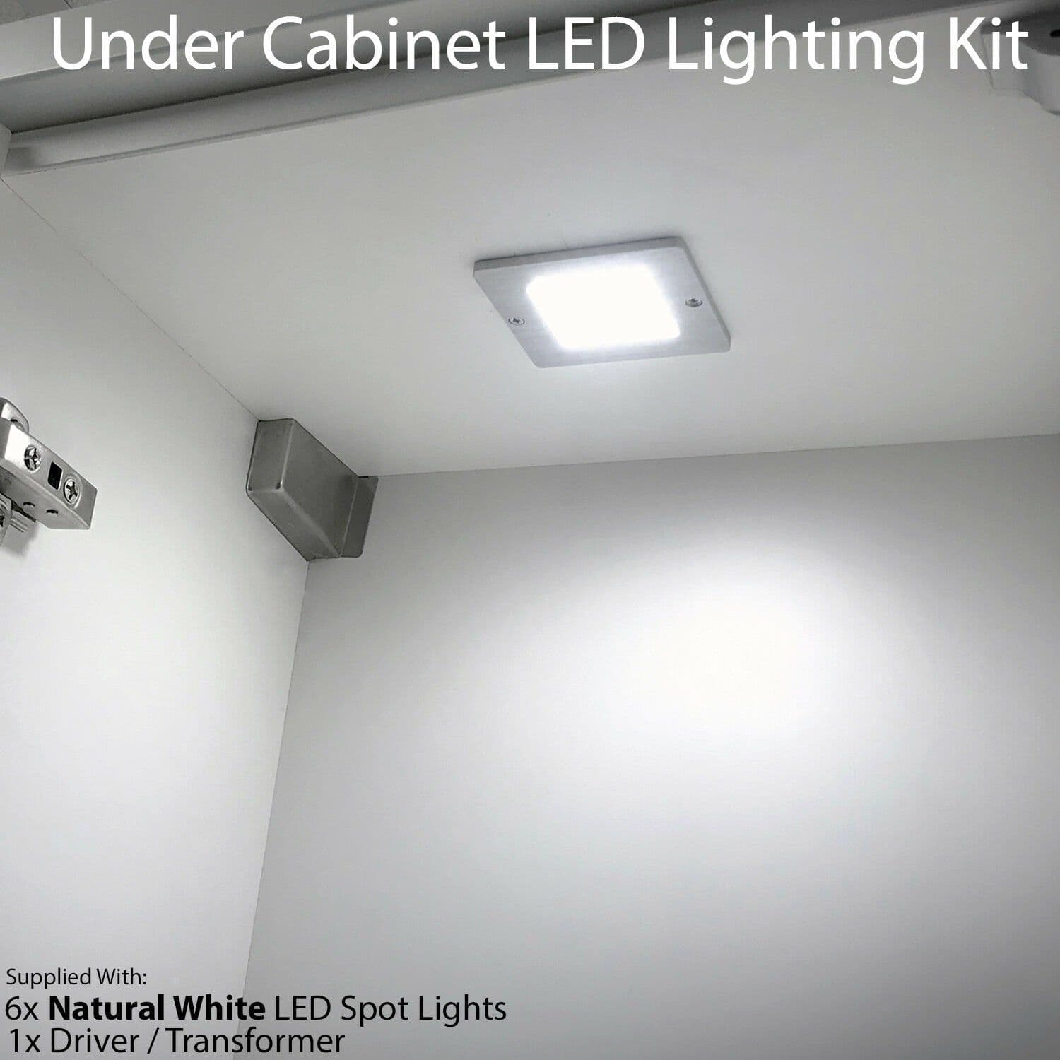 6x ALUMINIUM Ultra Slim Square Under Cabinet Kitchen Light & Driver Kit Natural LED