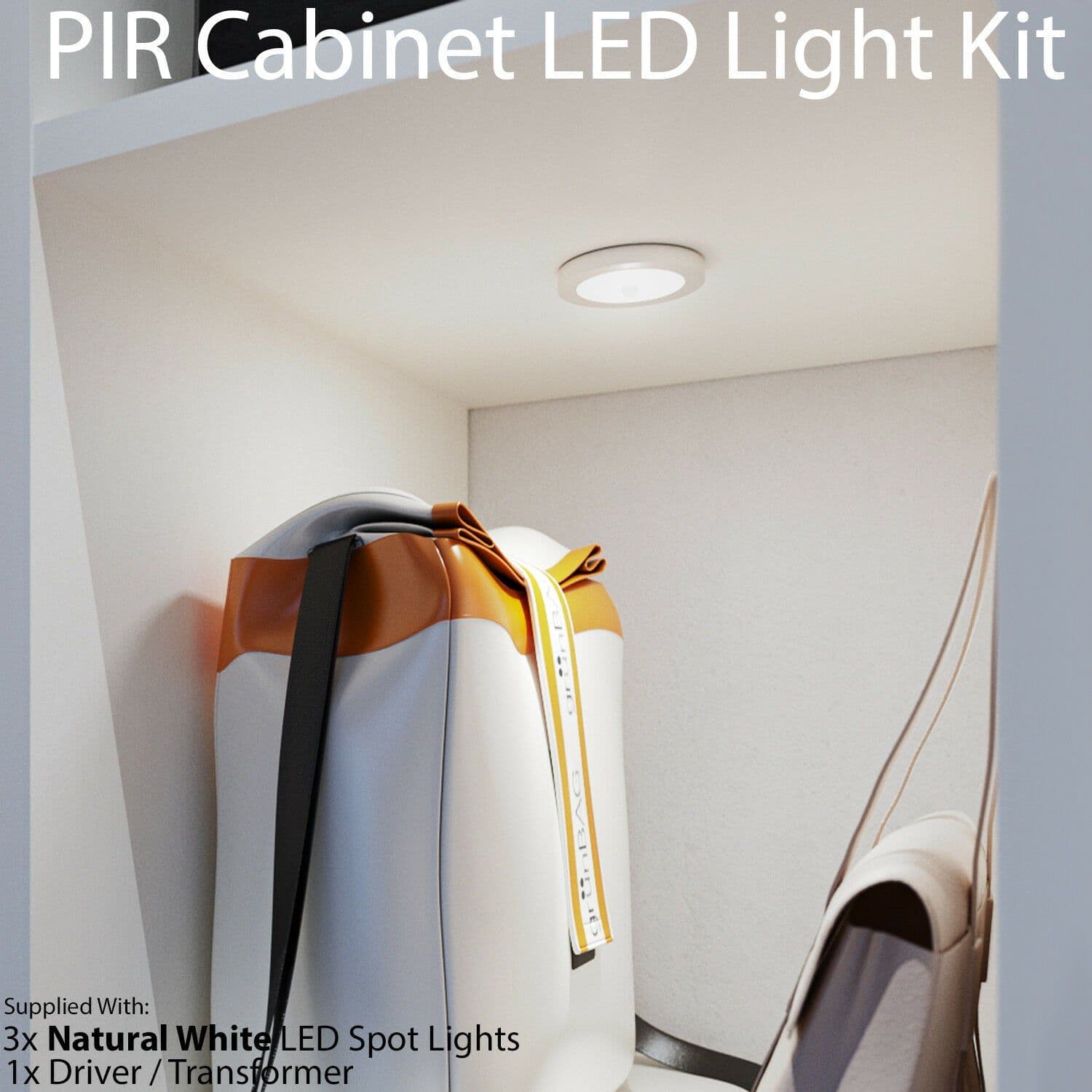 3x ALUMINIUM Ultra Slim Round Under Cabinet Kitchen Light & Driver Kit AUTO ON OFF PIR Natural LED