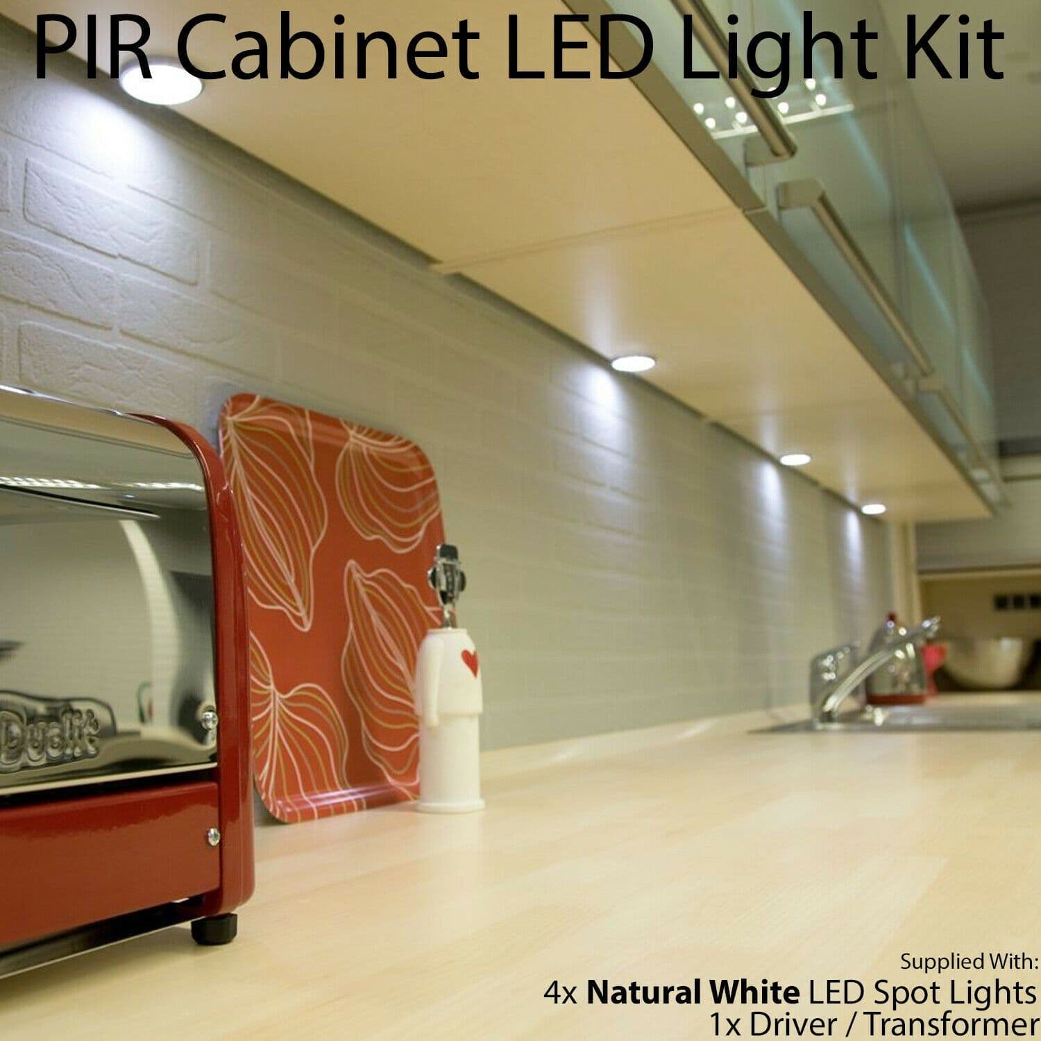 4x ALUMINIUM Ultra Slim Round Under Cabinet Kitchen Light & Driver Kit AUTO ON OFF PIR Natural LED