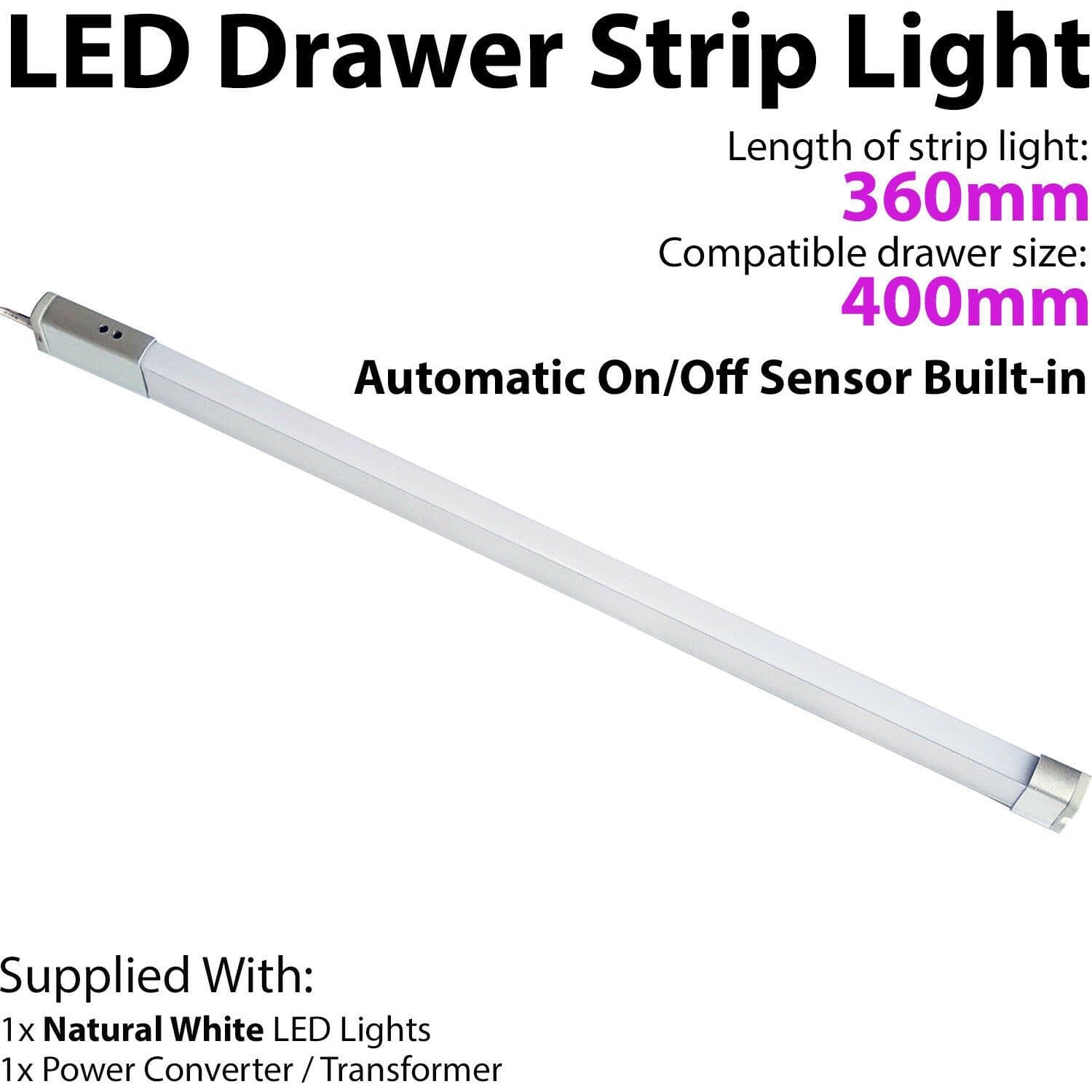 400mm LED Drawer Strip Light AUTO ON OFF PIR SENSOR Kitchen Cupboard Door Unit