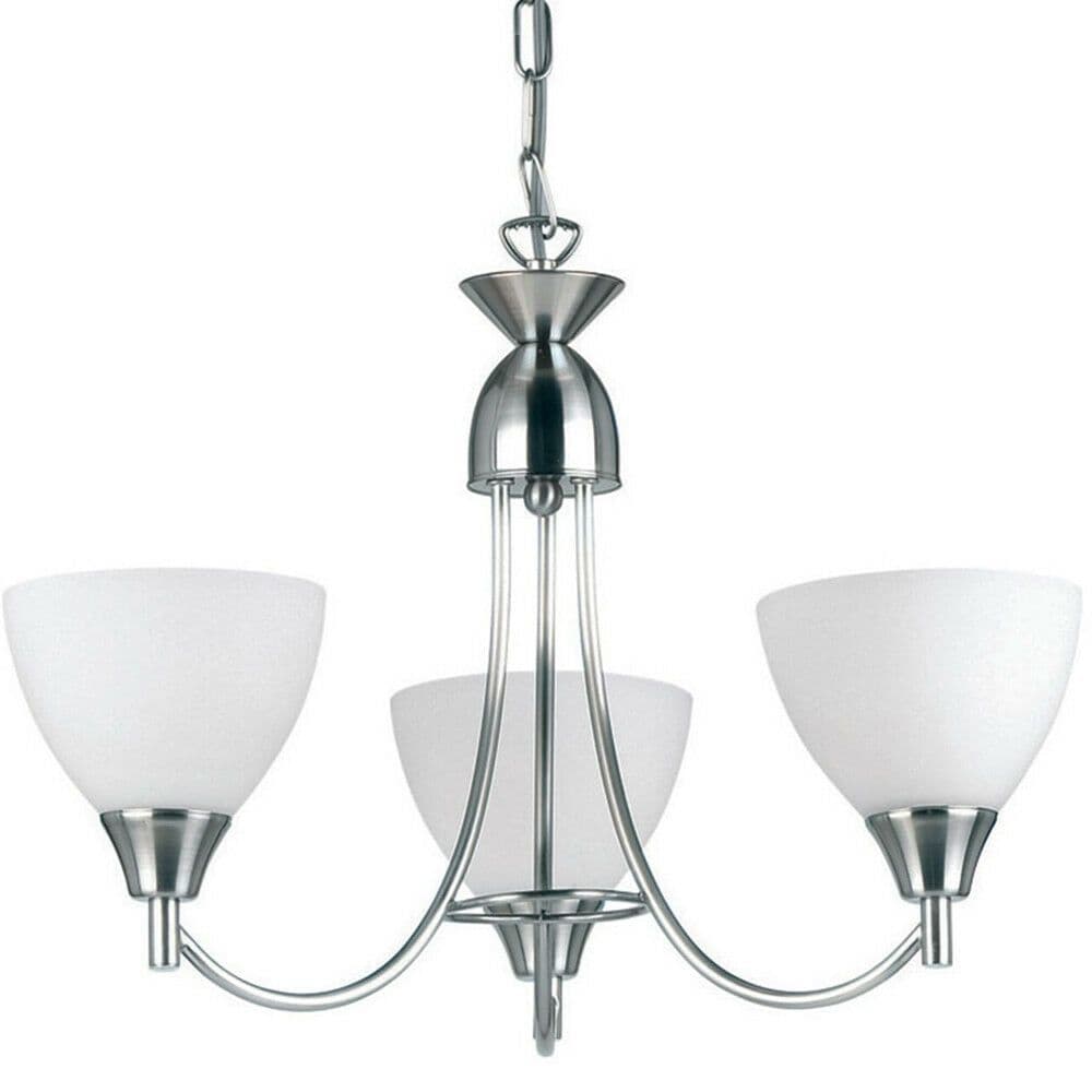 Hanging Ceiling Pendant Light SATIN CHROME 3x Shade Lamp Bulb Holder Fitting