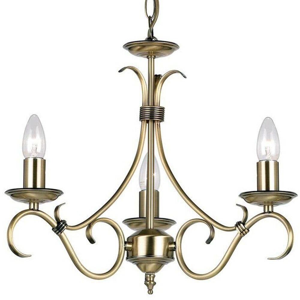 Hanging Ceiling Pendant Light ANTIQUE BRASS 3x Shade Vintage Lamp Bulb Holder
