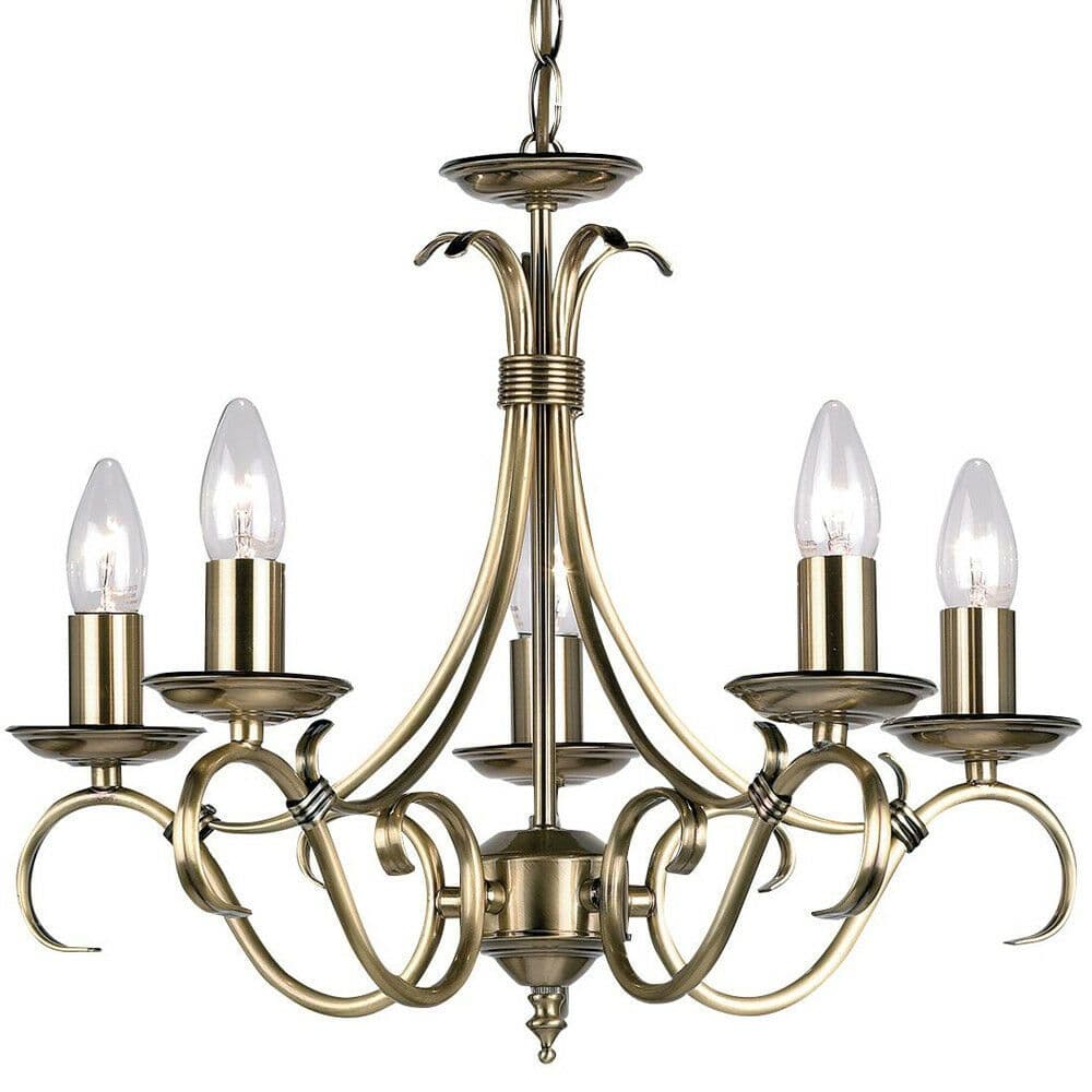 Hanging Ceiling Pendant Light ANTIQUE BRASS 5x Shade Vintage Lamp Bulb Holder