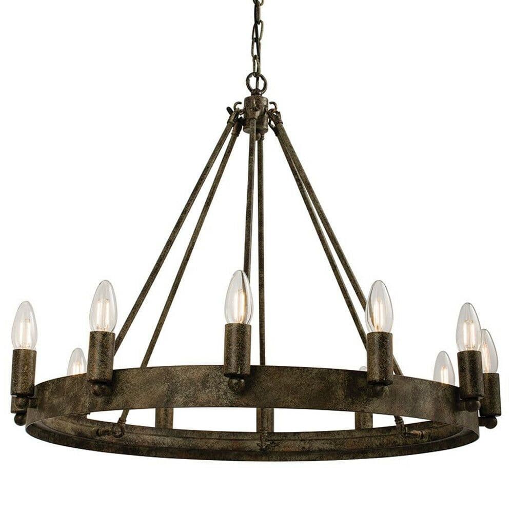 12 Light Ceiling Pendant Distressed Aged Metal Candle Ring Hanging Feature Lamp