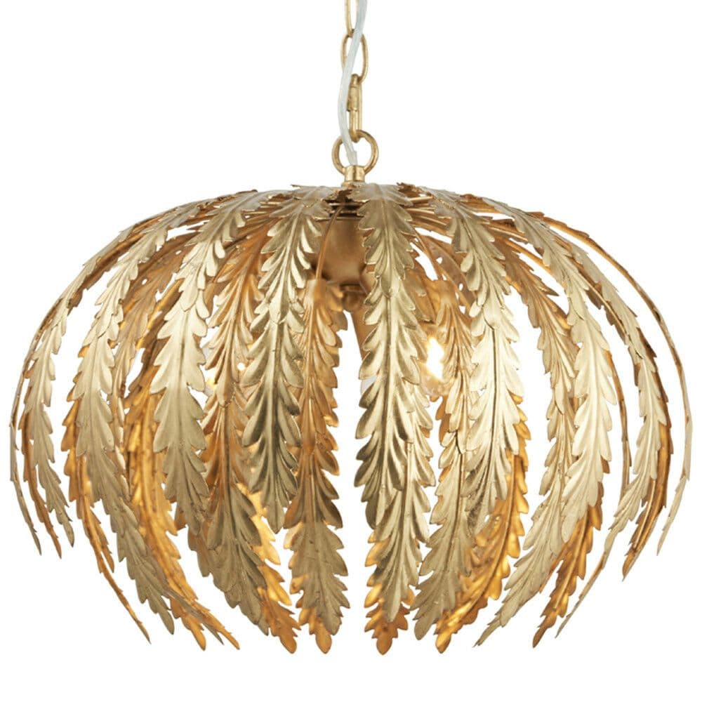 3 Light Ceiling Pendant FLORAL GOLD Shade Hanging Feature Lamp Bulb Chain