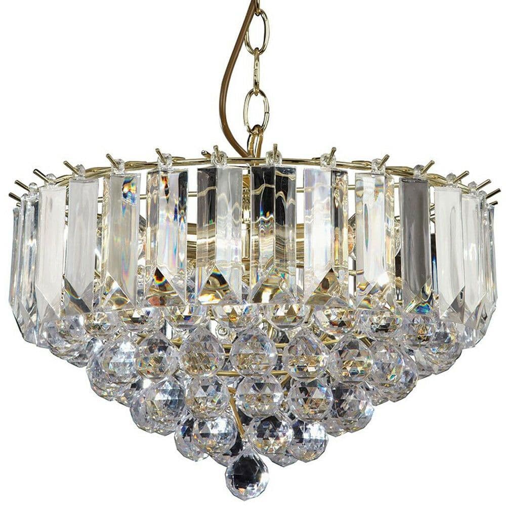 3 Light Chandelier Pendant BRASS & CLEAR Shade Hanging Ceiling Feature Lamp Bulb