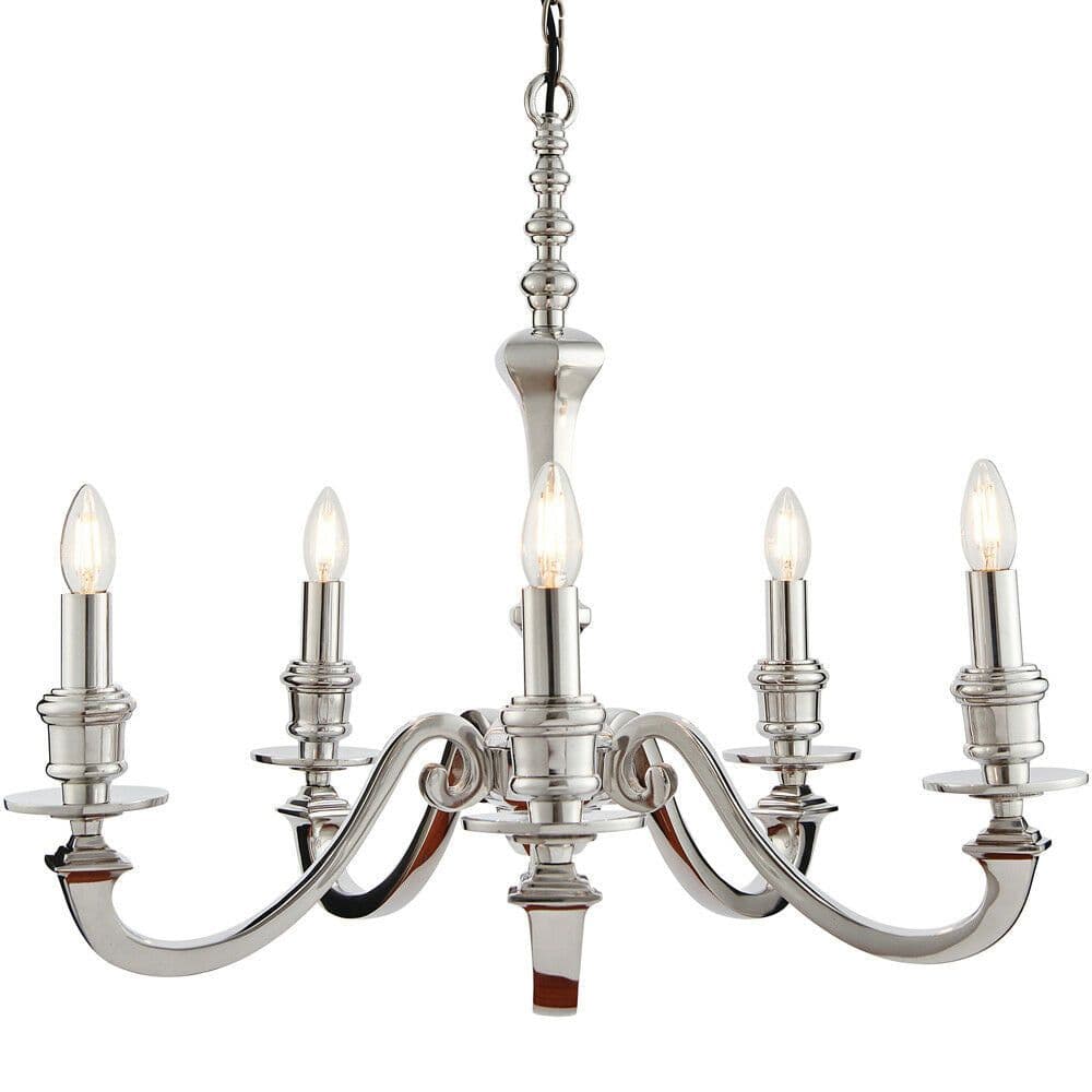 5 Light Chandelier Pendant POLISHED ALUMINIUM Ceiling Hanging Candelabra Lamp