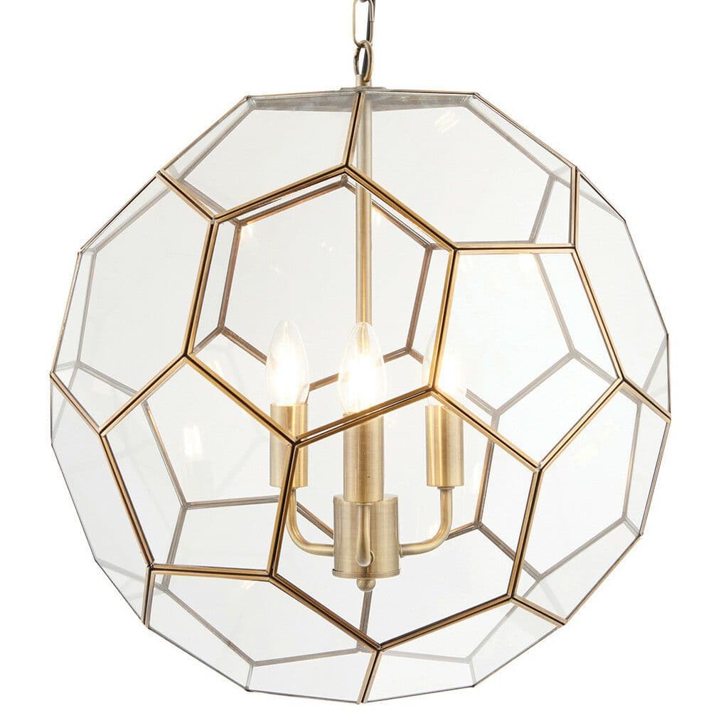 Light Ceiling Pendant 3 Bulb ANTIQUE BRASS & GLASS Large Modern Lamp Shade