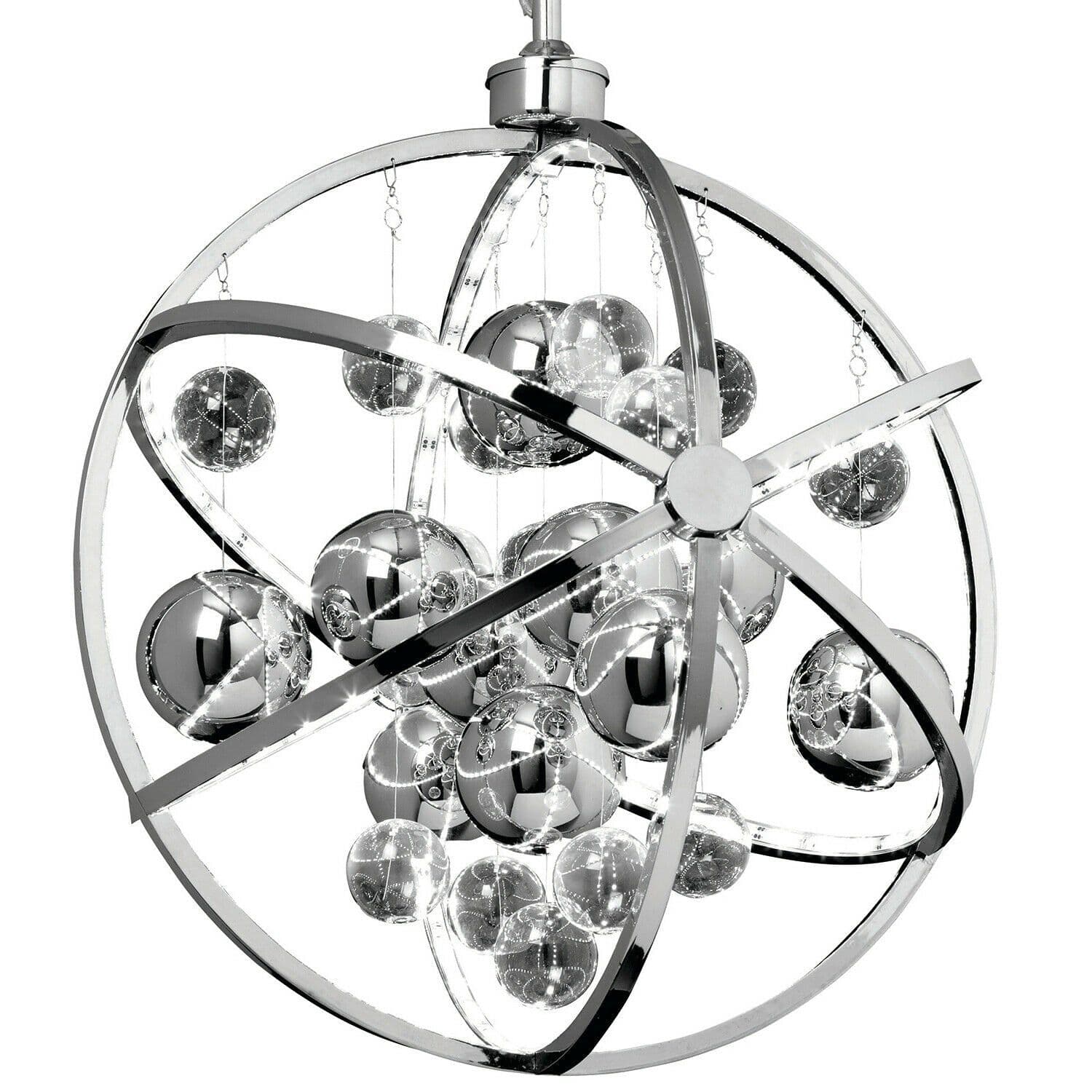 LED Ceiling Pendant Light 10.1W Warm White Chrome 480mm Round Feature Lamp Shade