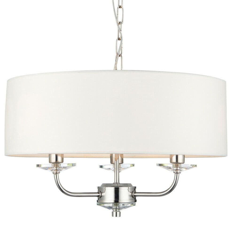 Multi Light Ceiling Pendant 3 Bulb NICKEL & Chandelier Large Shade Lamp