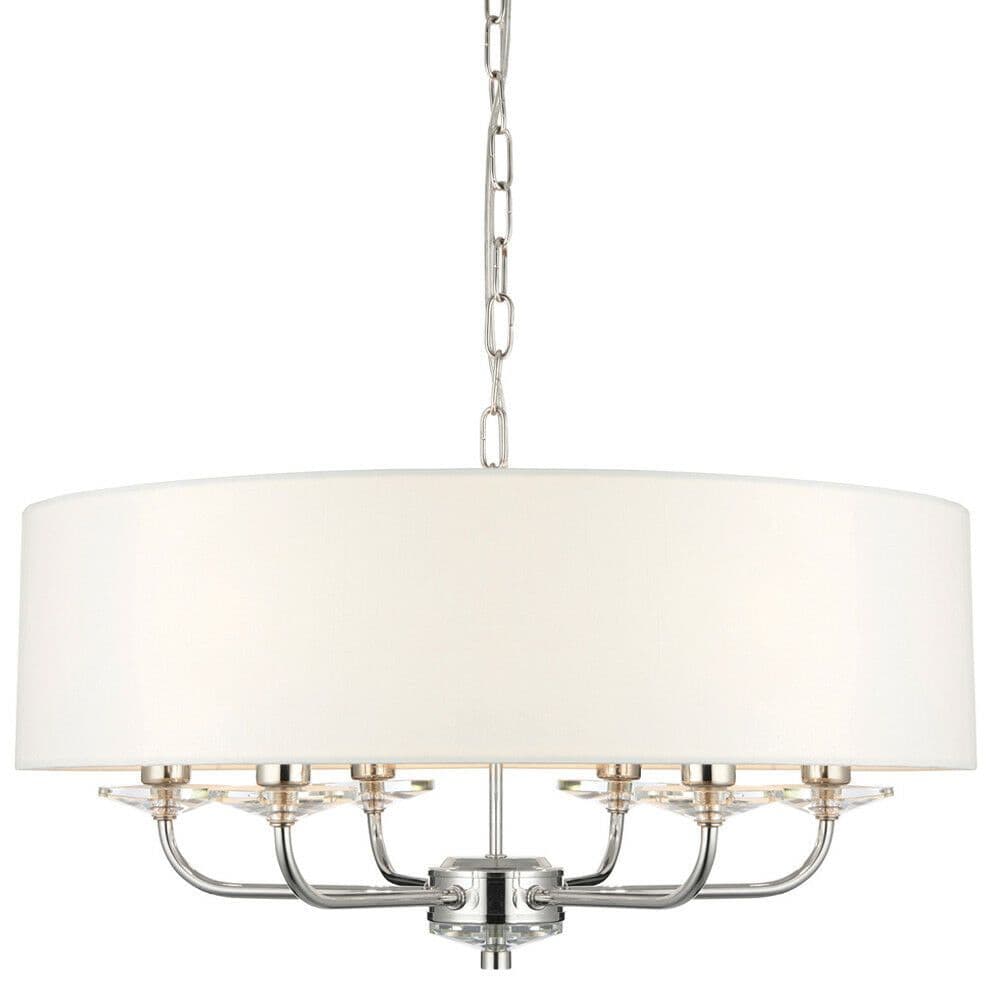 Multi Light Ceiling Pendant 6 Bulb NICKEL & Chandelier Large Shade Lamp