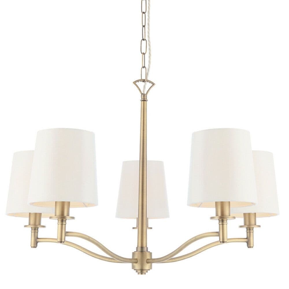 Multi Light Ceiling Pendant 5 Bulb ANTIQUE BRASS & Chandelier Lamp Shade