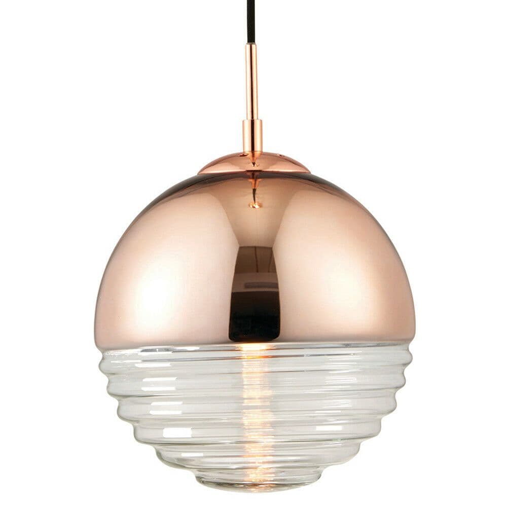 Hanging Ceiling Pendant Light & RIBBED GLASS Sphere Lamp Bulb Holder