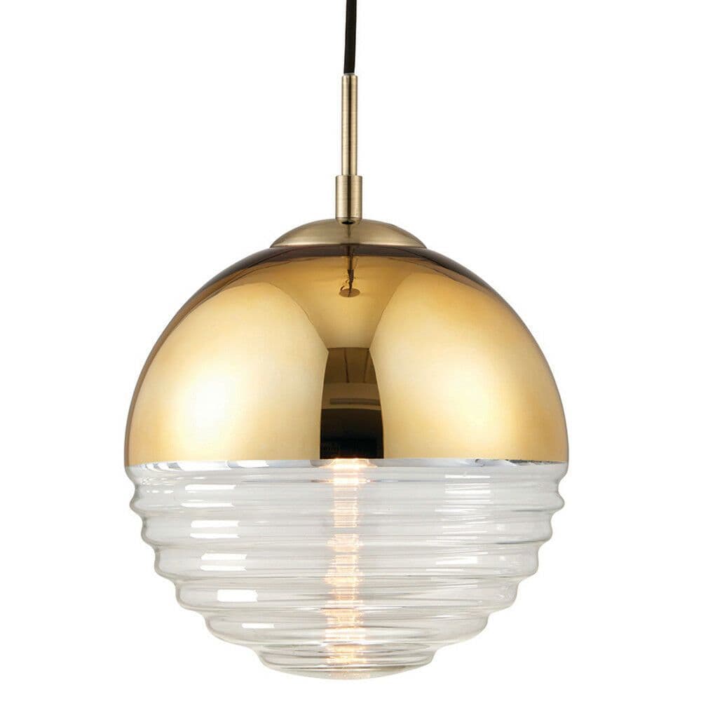 Hanging Ceiling Pendant Light & RIBBED GLASS Sphere Ball Lamp Bulb Holder