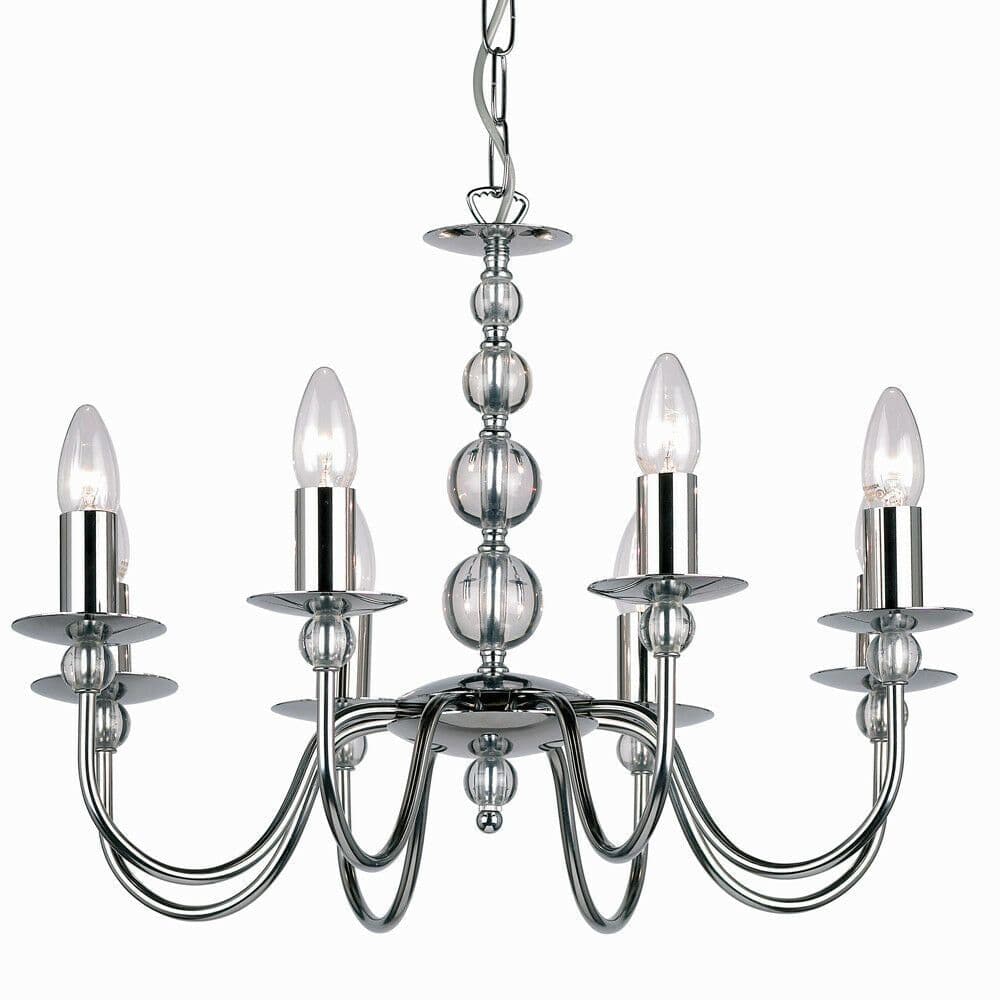 Hanging Flush Ceiling Pendant 8 Light CHROME & GLASS Chandelier Lamp Bulb