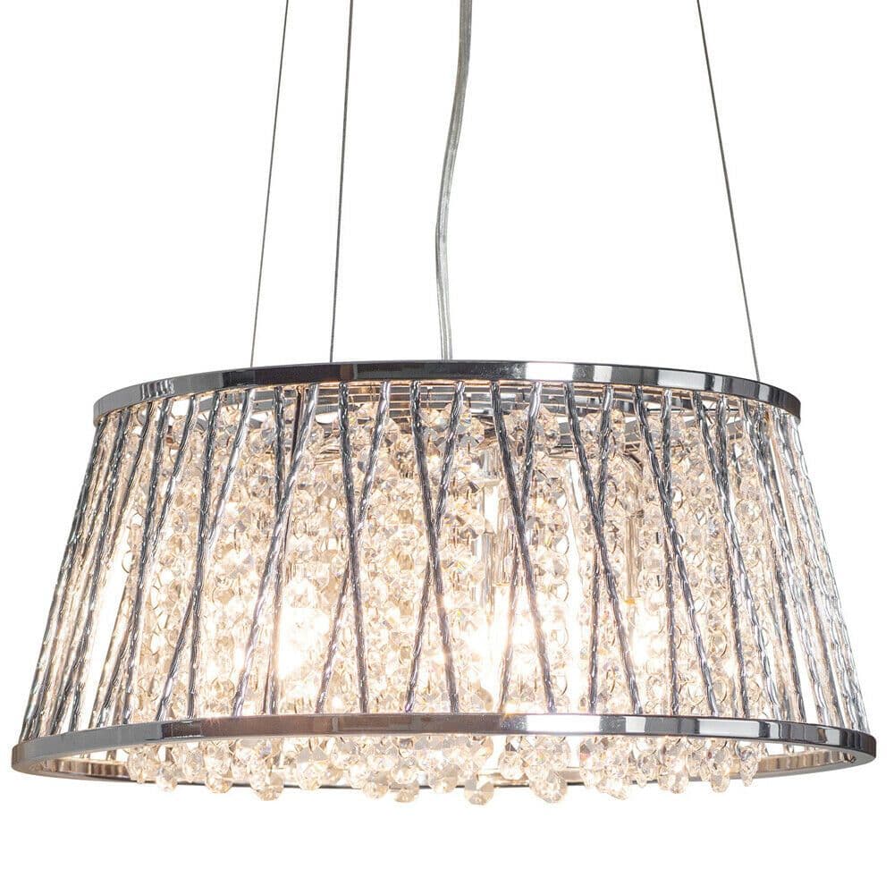 Light Ceiling Pendant 5 Bulb Chrome & Large Crystal Shade Modern Lamp