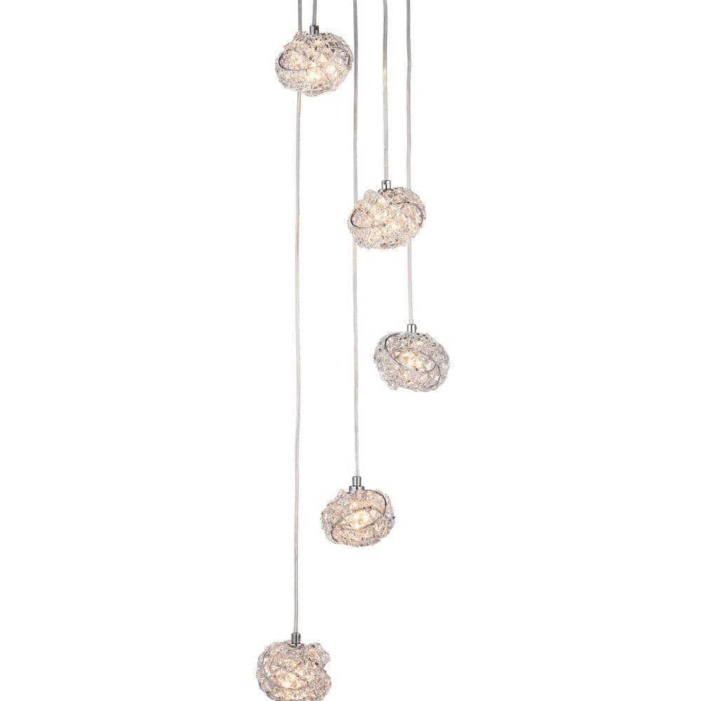 Light Ceiling Pendant 5 Bulb Chrome & Crystal Glass Chandelier Height Lamp