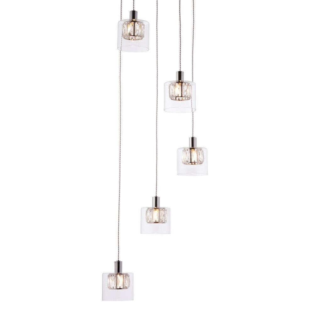 Multi Light Ceiling Pendant 5 Bulb Chrome & Crystal Chandelier Height Drop Lamp