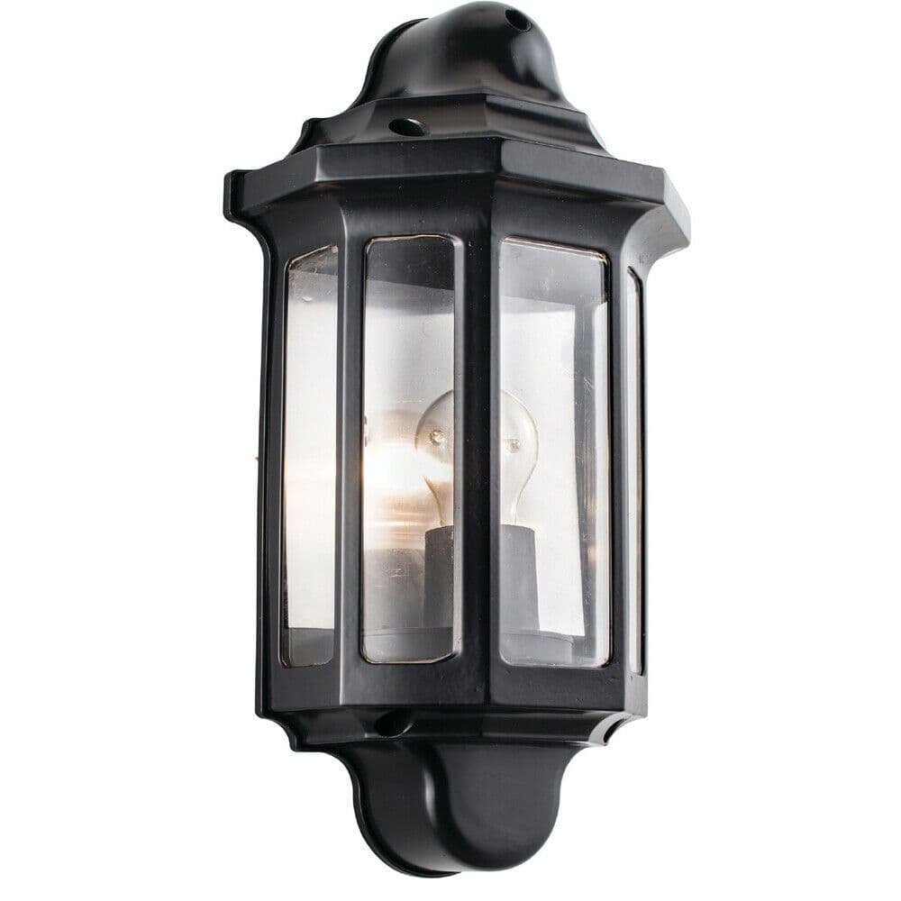 IP44 Outdoor Wall Light Satin Half Lantern Traditional Dimmable Porch Lamp