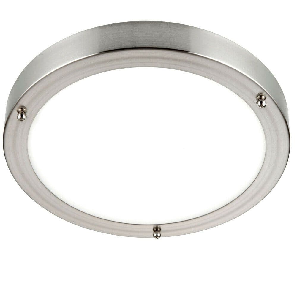 Flush Bathroom Ceiling Light Satin Nickel IP44 Round LED Cool Lamp Fitting