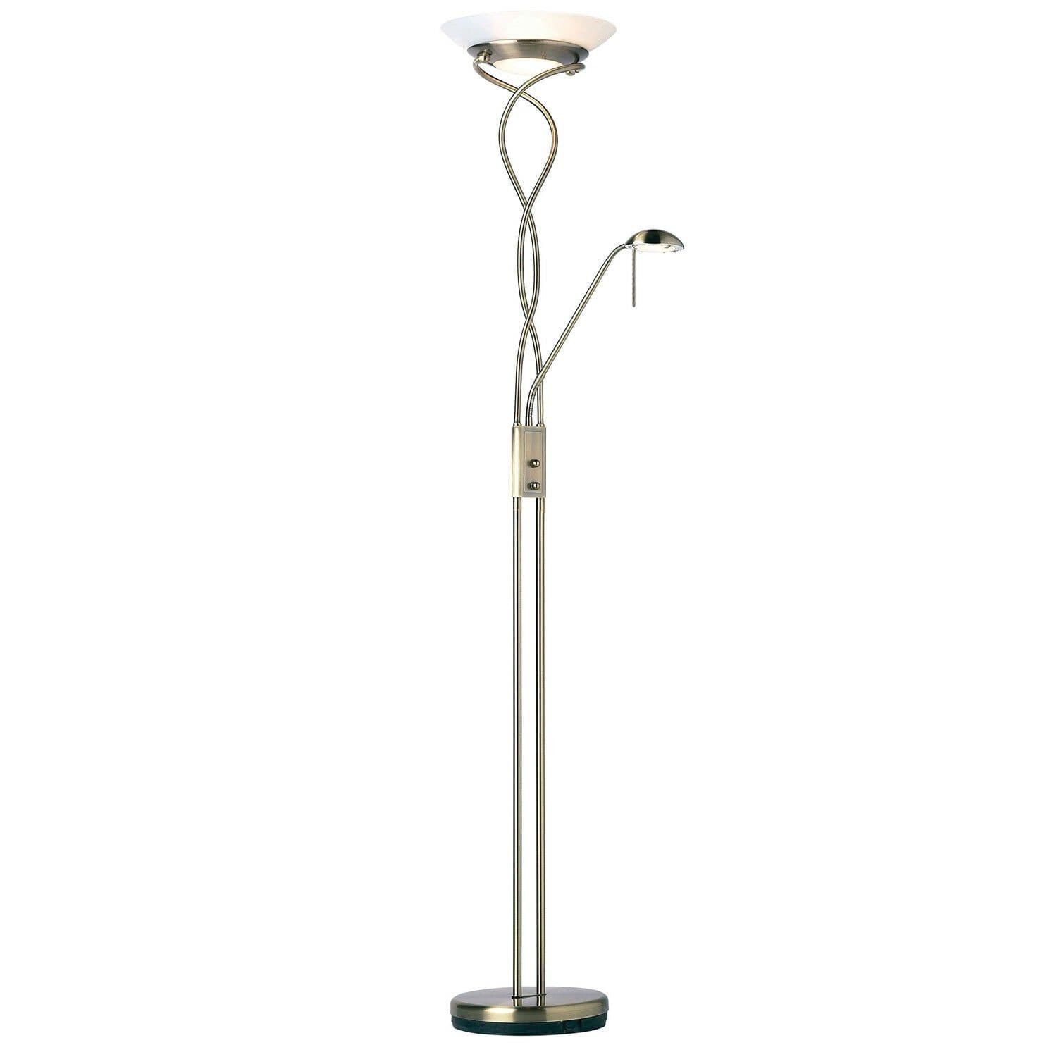 Mother & Floor Lamp Antique Brass Tall Twin Light Dimmer Flexible Reading