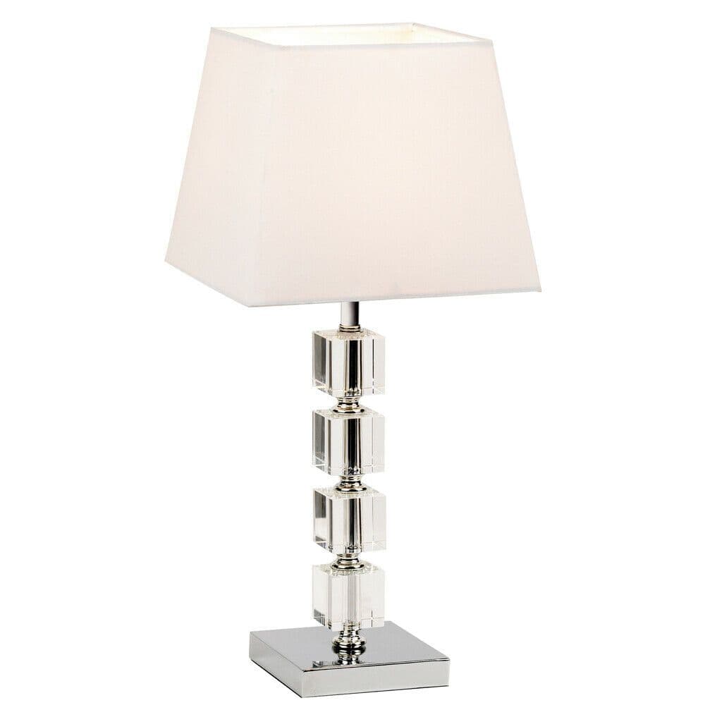 Modern Table Lamp Light Chrome Acrylic Cubes & Shade Square Desk Sideboard