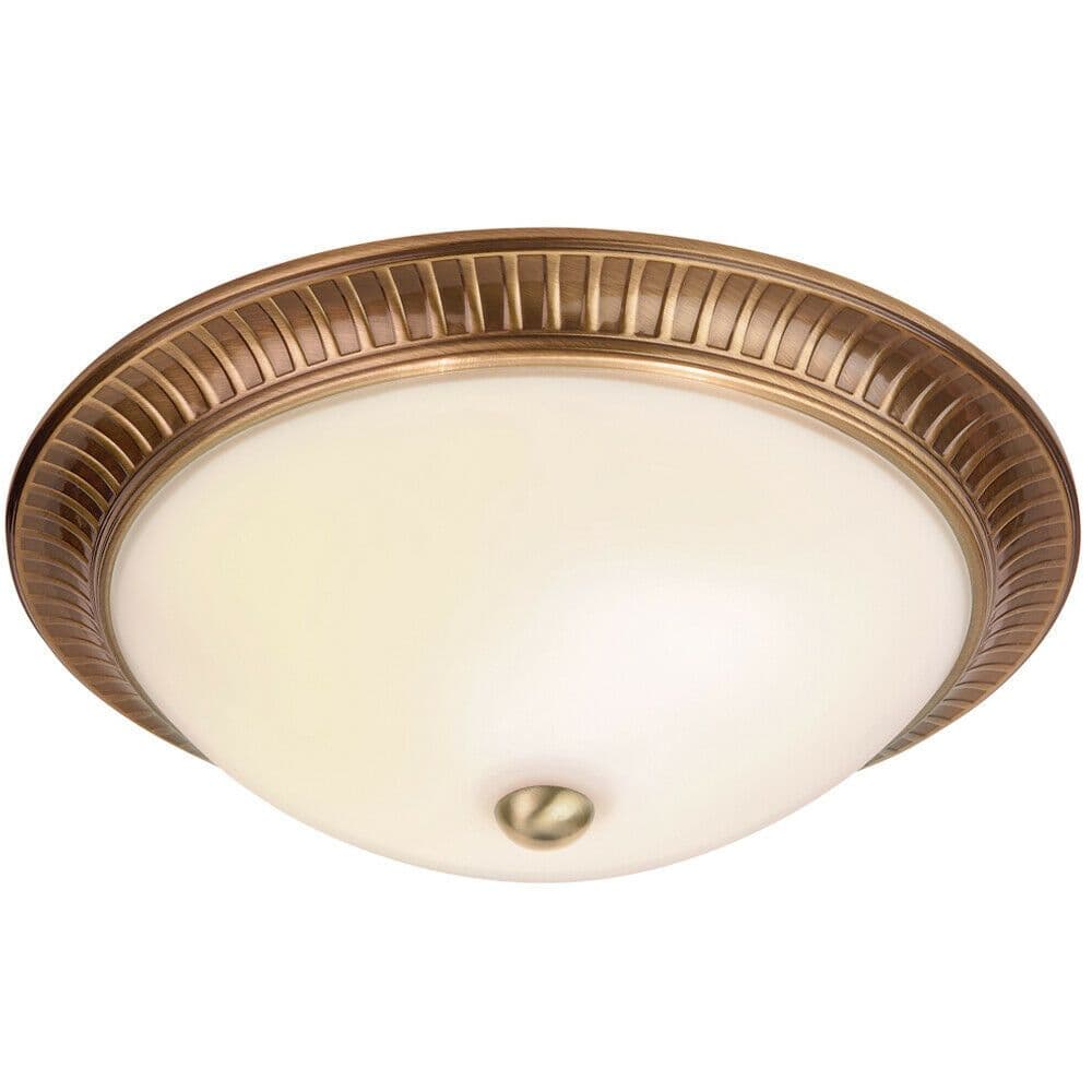 Semi Flush Ceiling Light Brass & Frosted Glass Round Traditional Lamp &