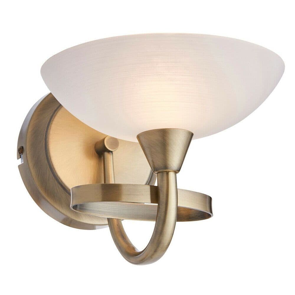 Dimming LED Wall Light Brass & Lined Glass Vintage Curved Lamp Fitting