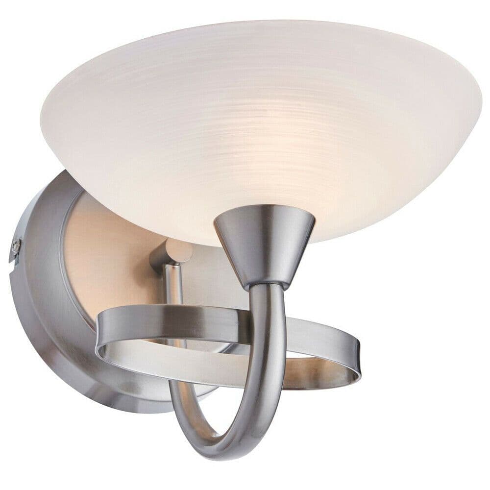 Dimming LED Wall Light Satin Chrome & Lined Glass Vintage Lamp Fitting