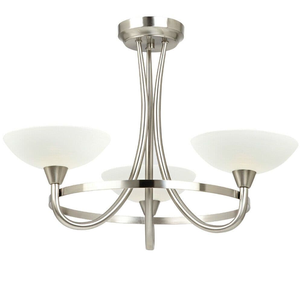 Semi Flush Ceiling Light Satin Chrome & 3 Bulb Hanging Pendant Lamp Shade