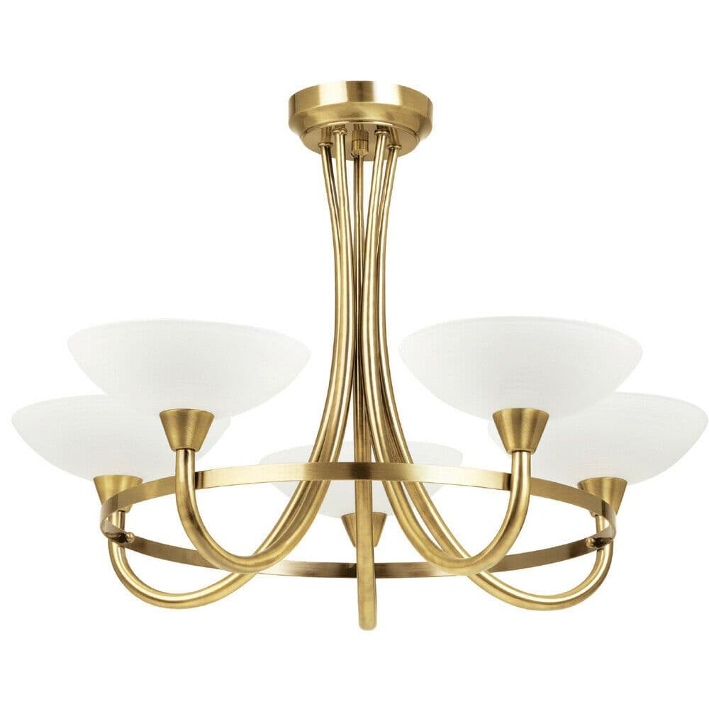 Semi Flush Ceiling Light Antique Brass & 5 Bulb Hanging Pendant Lamp Shade