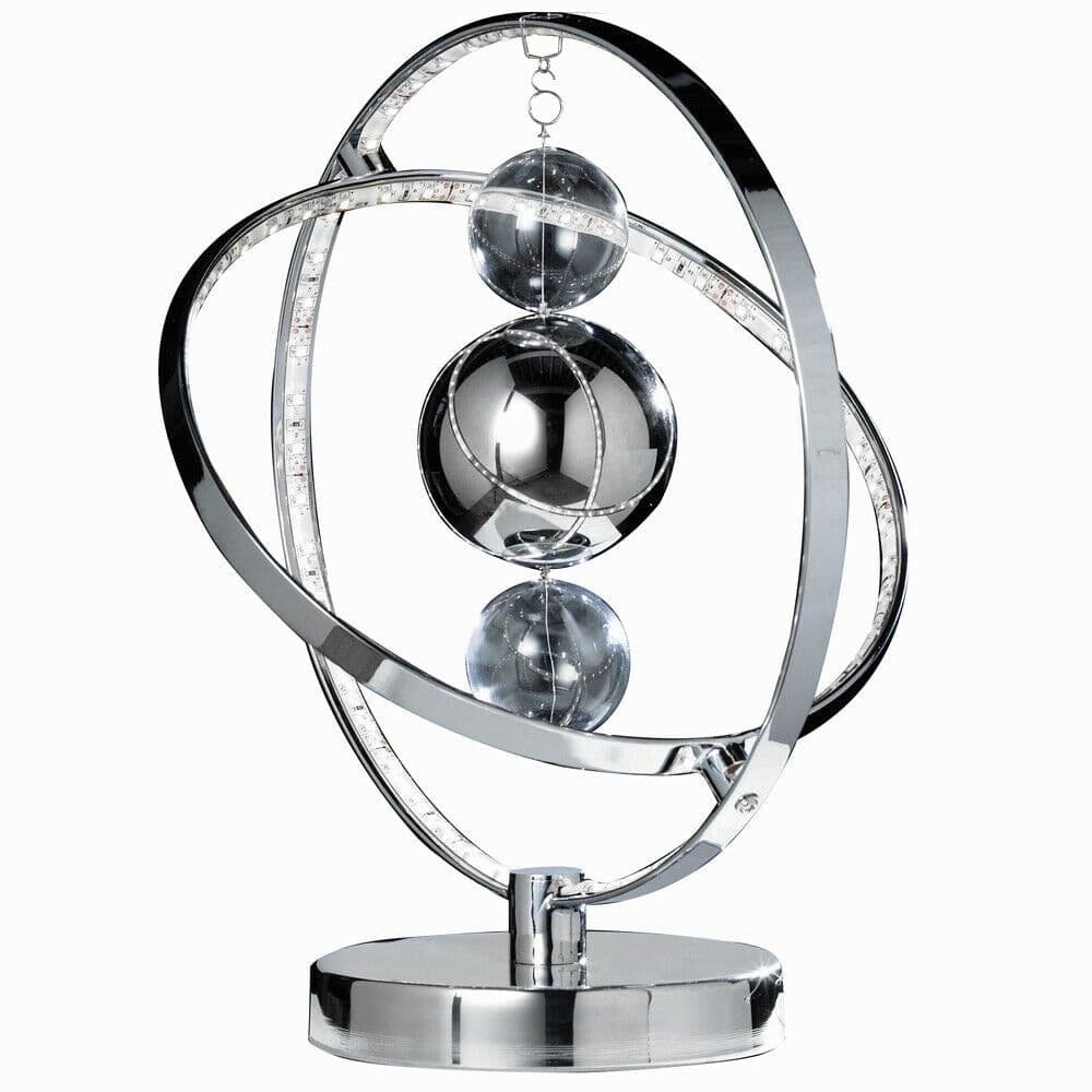 7.7W LED Table Lamp Warm Unique Chrome Glass Ball Bedside Hoop Ring Light